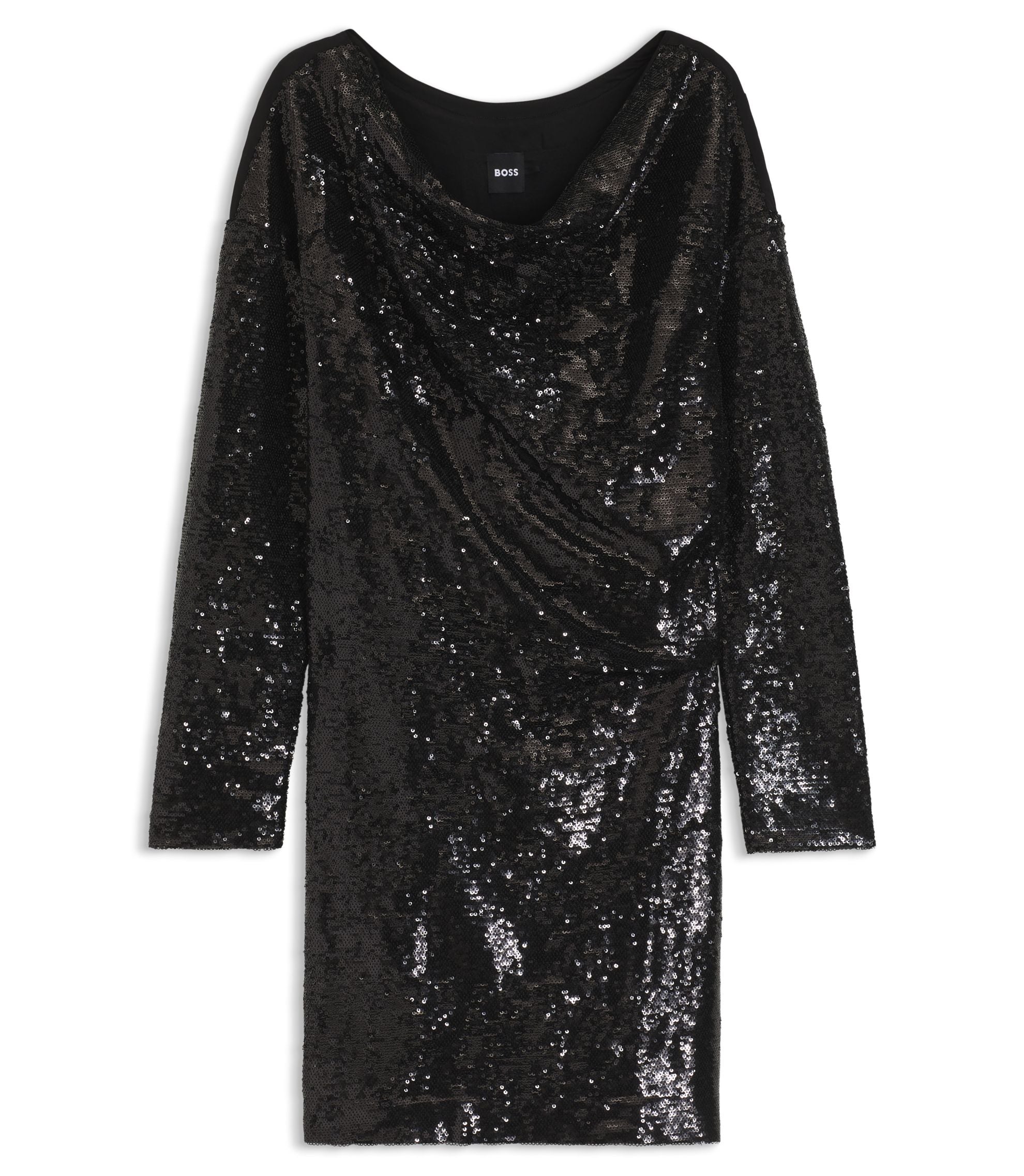 Boss Sequin Dress With Draped Neckline Black Women's