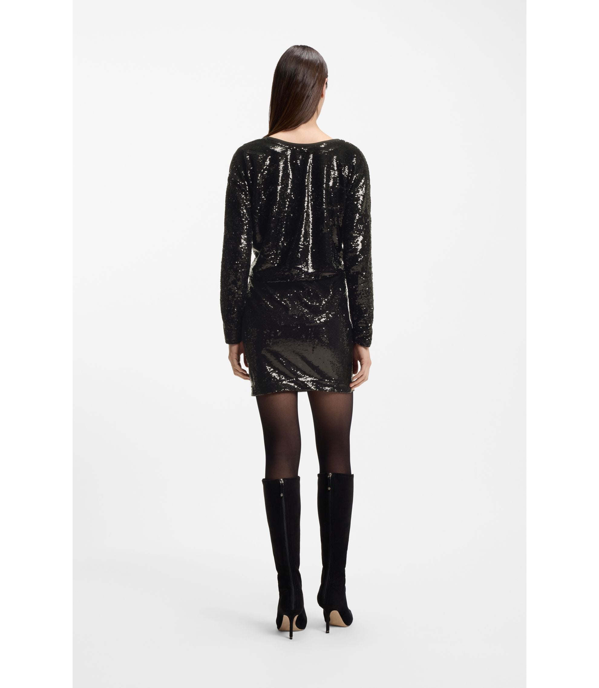 Boss Sequin Dress With Draped Neckline Black Women's