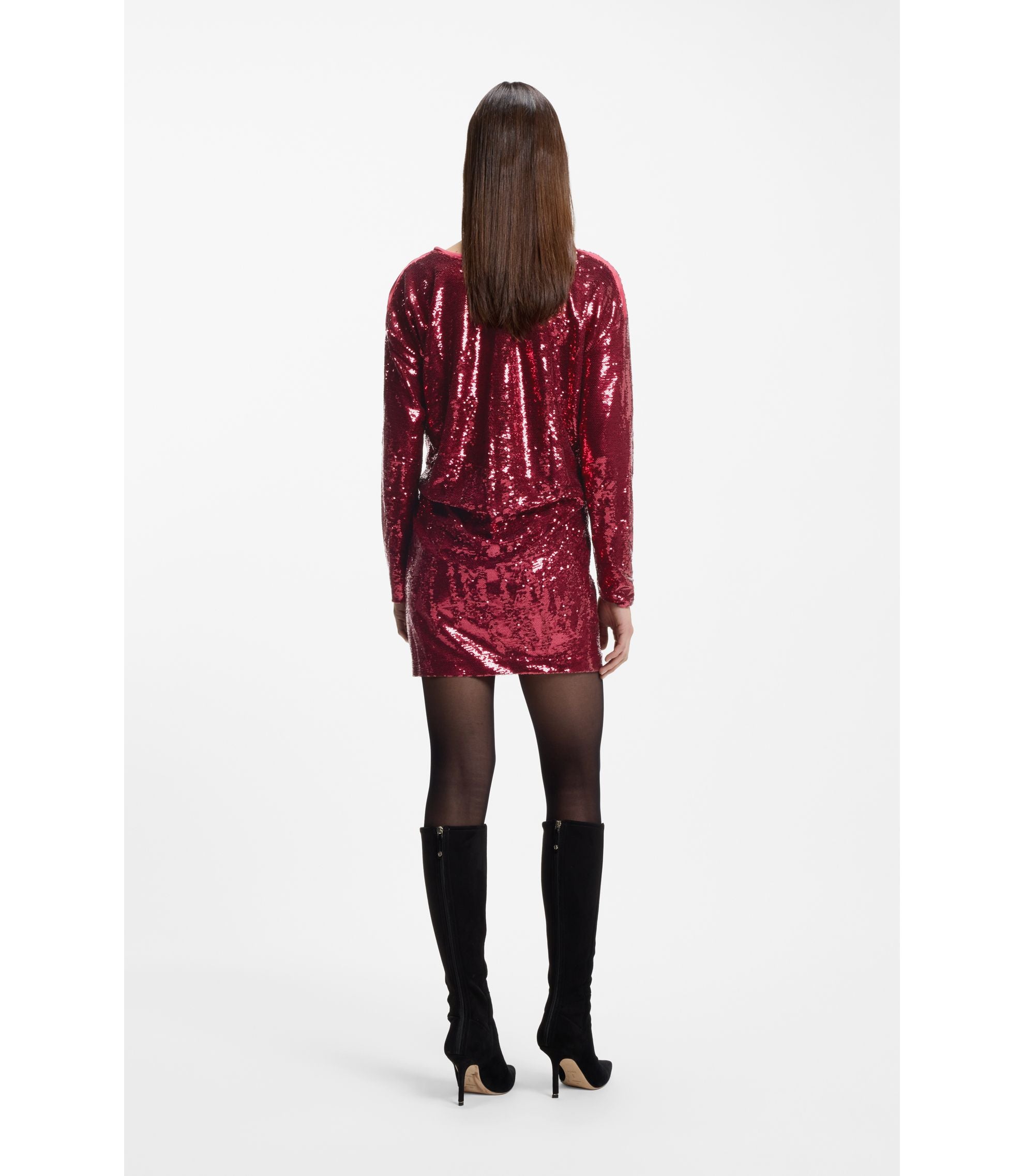 Boss Sequin Dress With Draped Neckline Dark Red Women's