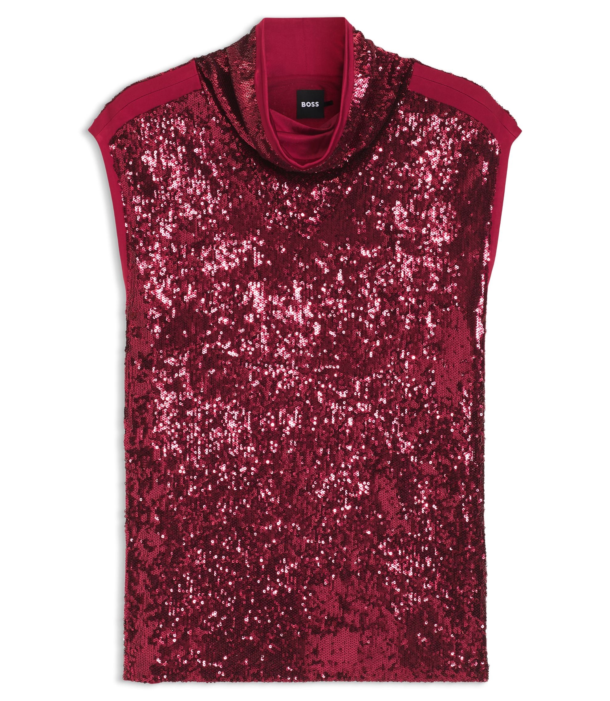 Boss Sequin Top With Draped Funnel Neckline Dark Red Women's