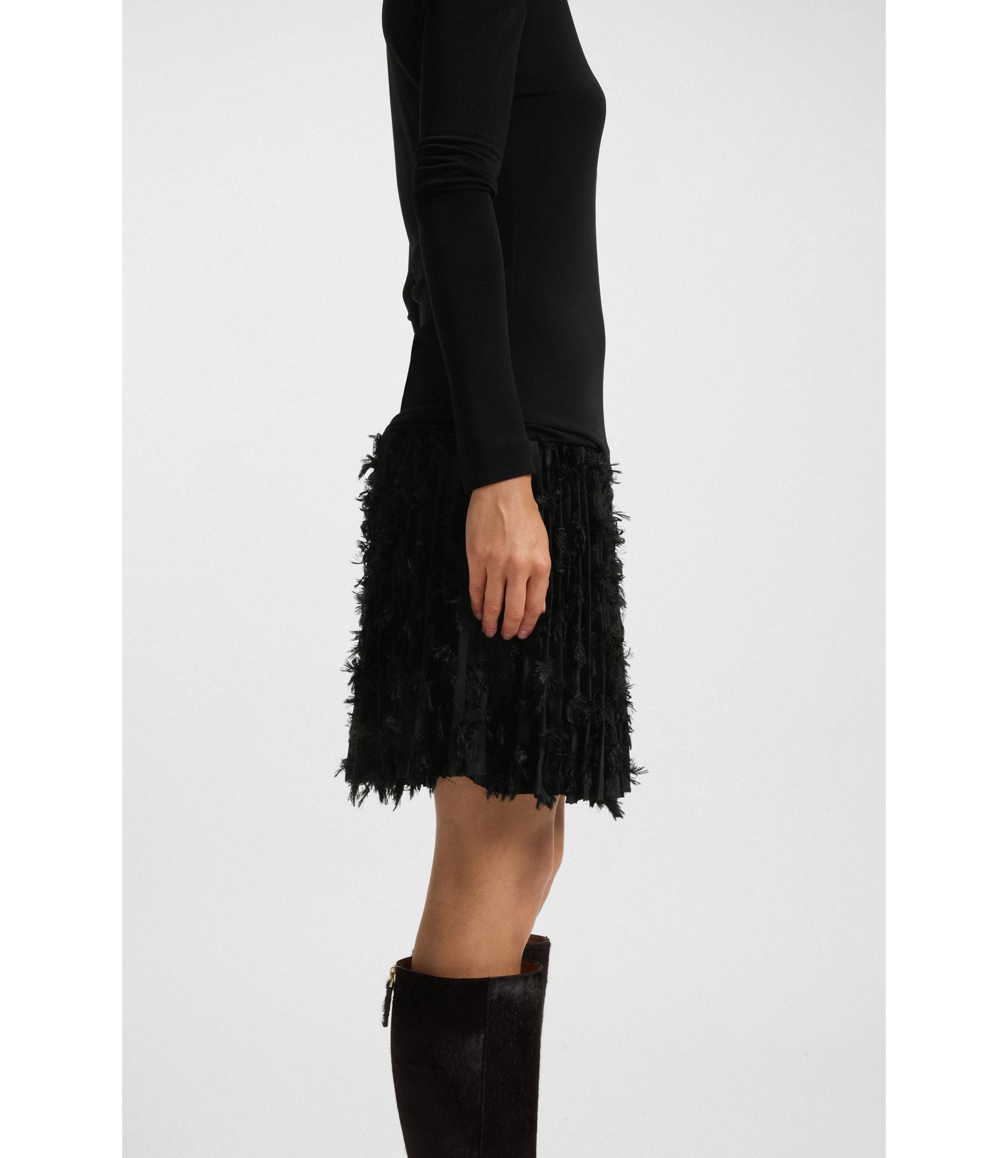 Boss Jersey Dress With Feathered Pliss Pleats Black Women's