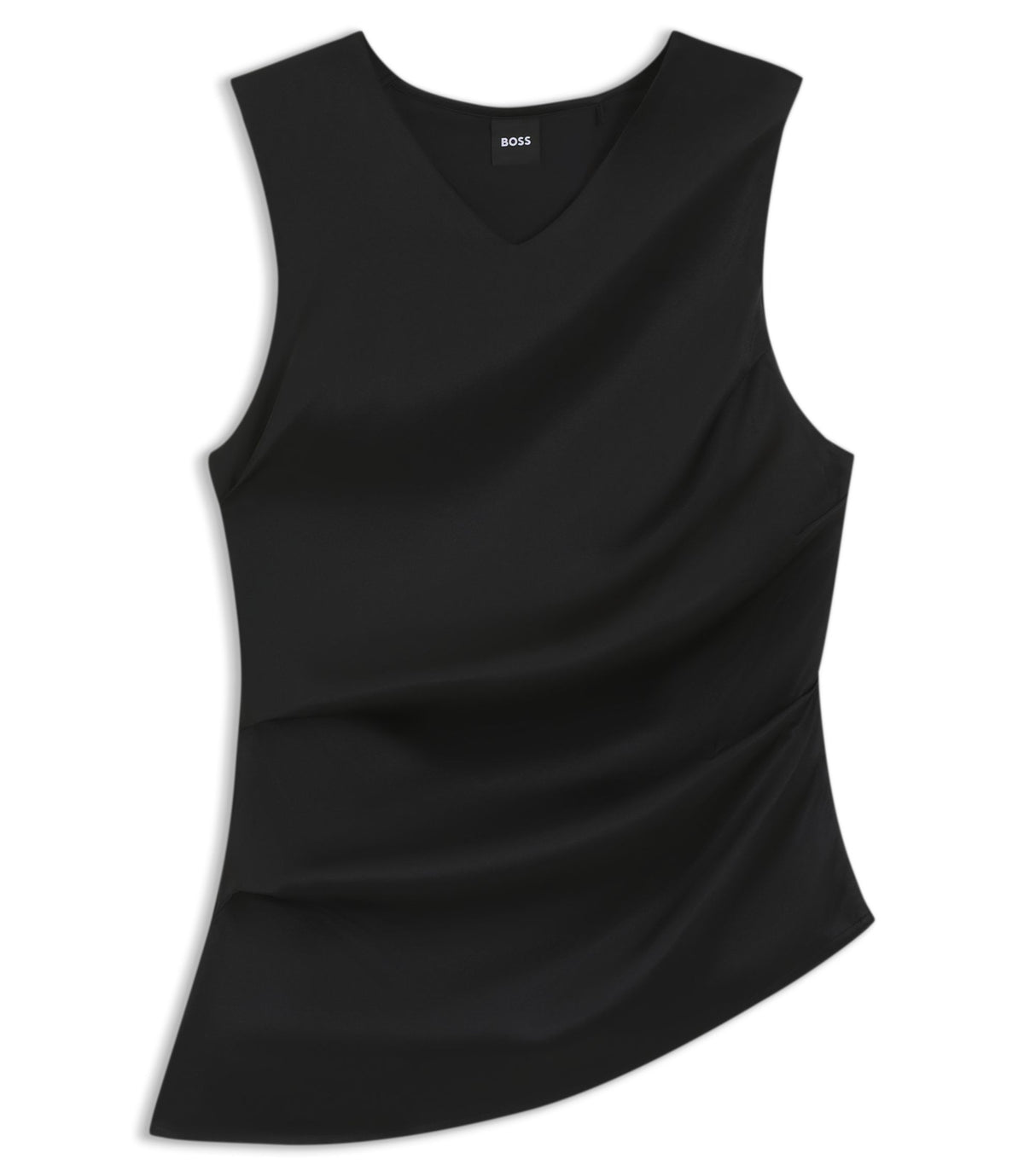 Boss Asymmetric Hem Top With Stretch Silk Front Black Women's
