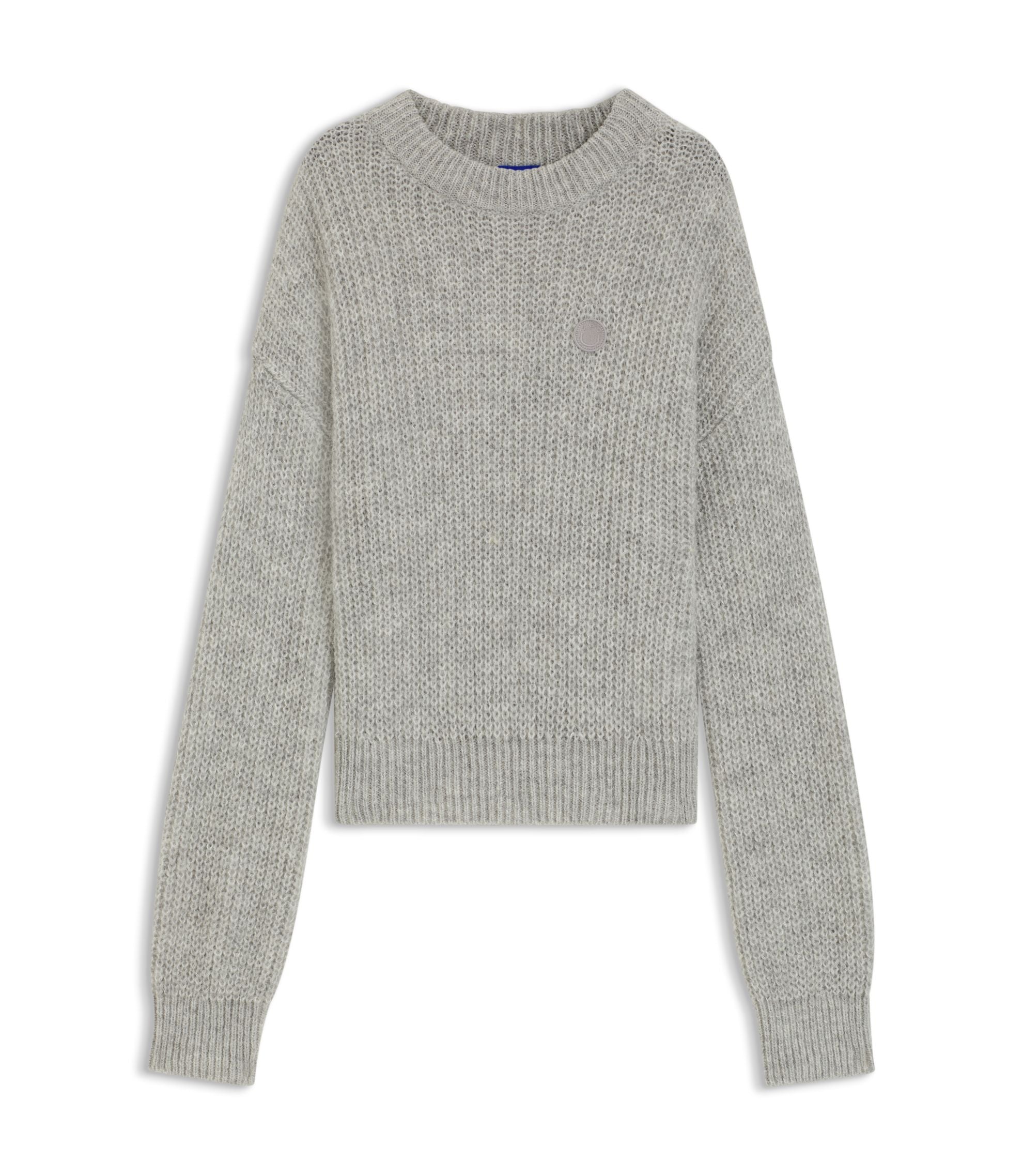Hugo Knitted Sweater With Happy Hugo Badge Light Grey Women's