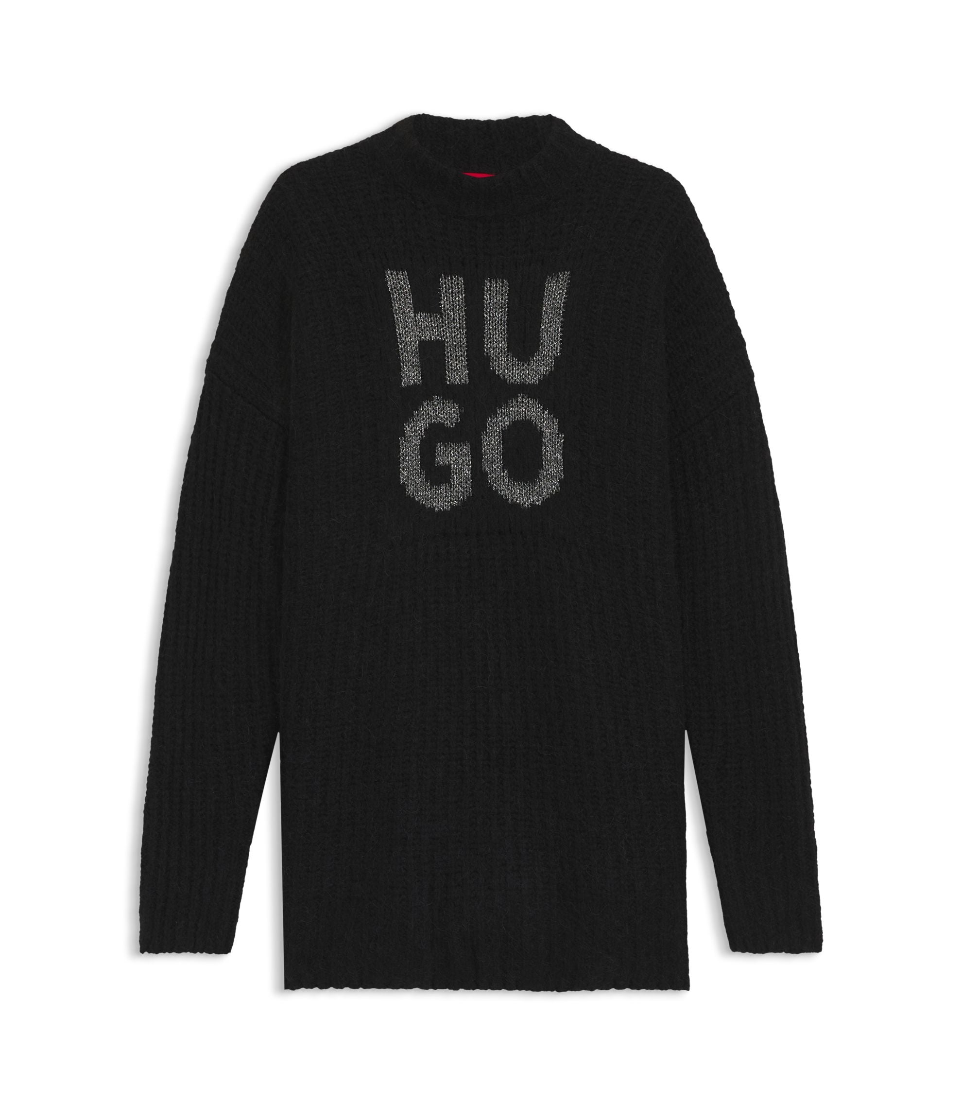 Hugo Knitted Sweater With Sparkling Stacked Logo Black Women's