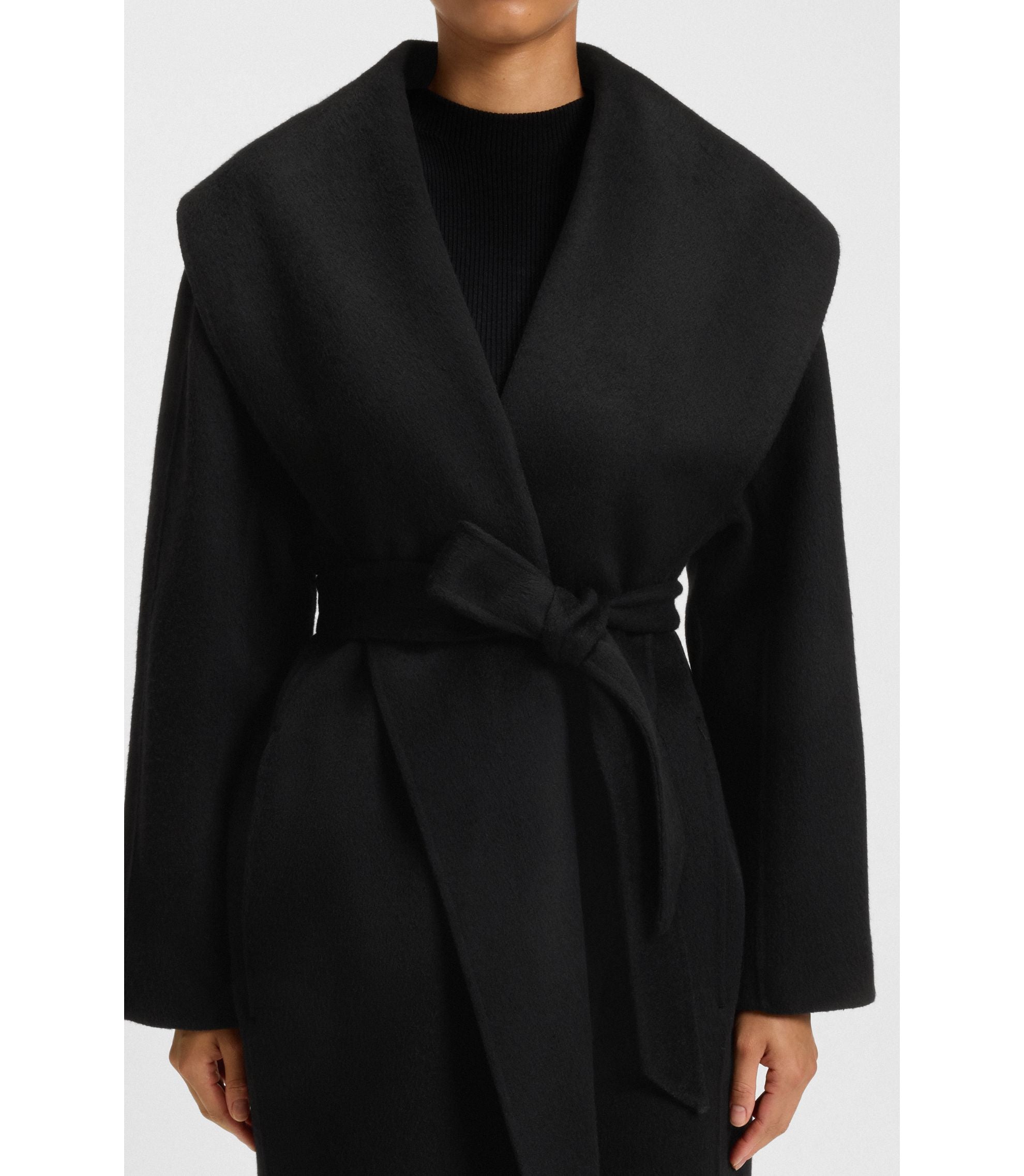 Boss Belted Coat In A Wool Blend Black Women's