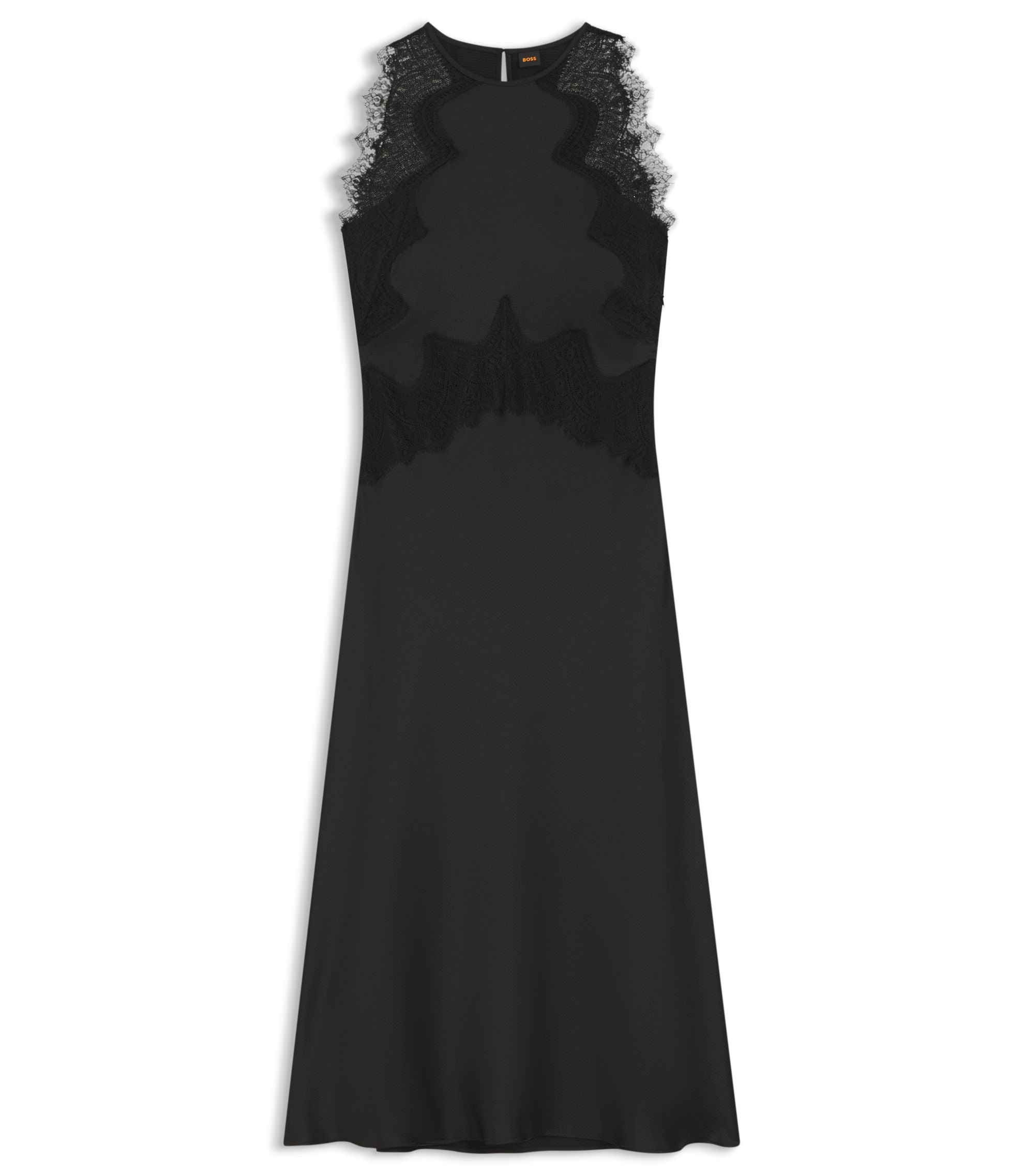 Boss Lace Trim Dress In Seersucker Satin Black Women's