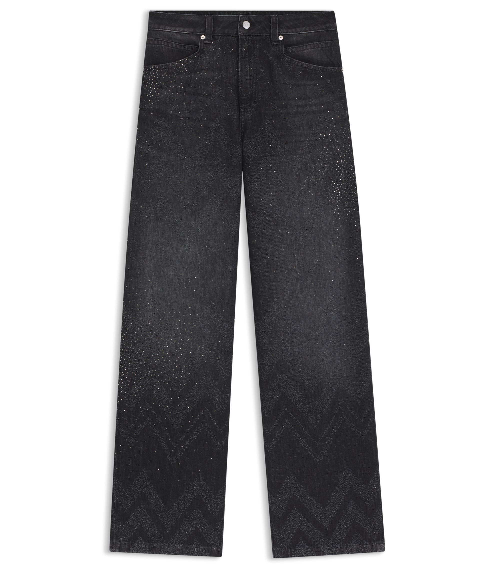 Boss Wide Leg Jeans In Crystal Embellished Denim Black Women's