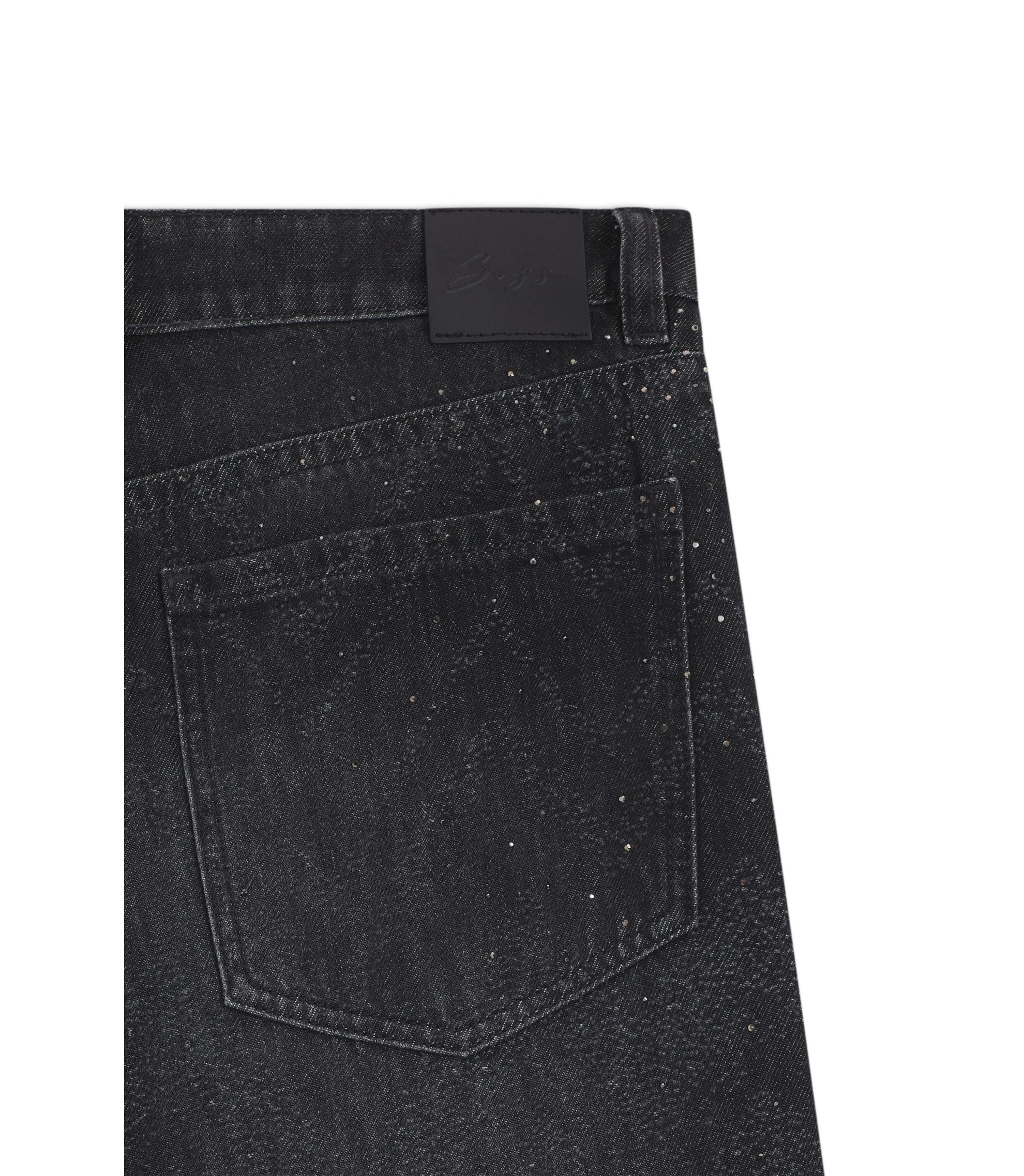 Boss Wide Leg Jeans In Crystal Embellished Denim Black Women's