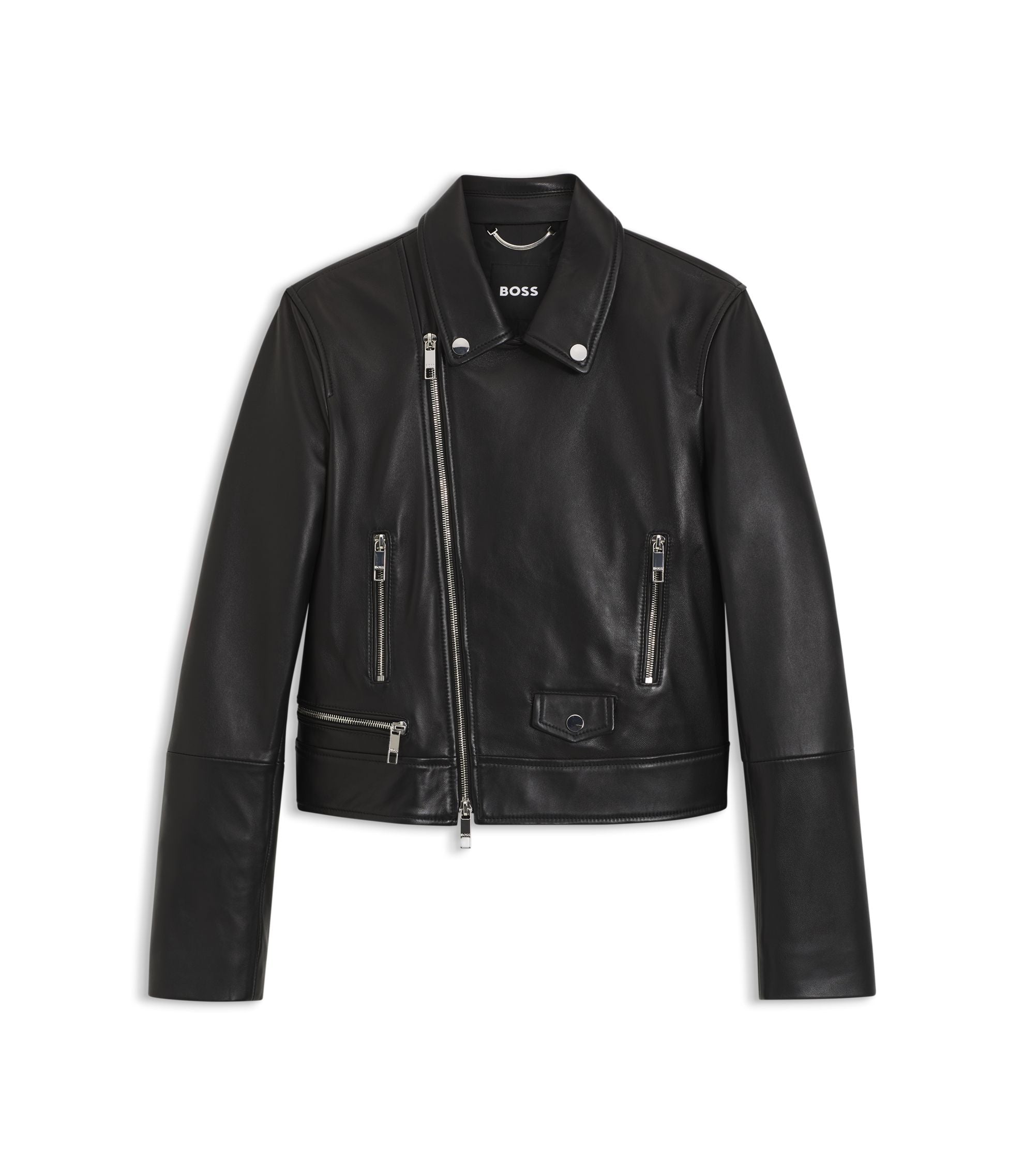 Boss Leather Biker Jacket In A Regular Fit Black Women's