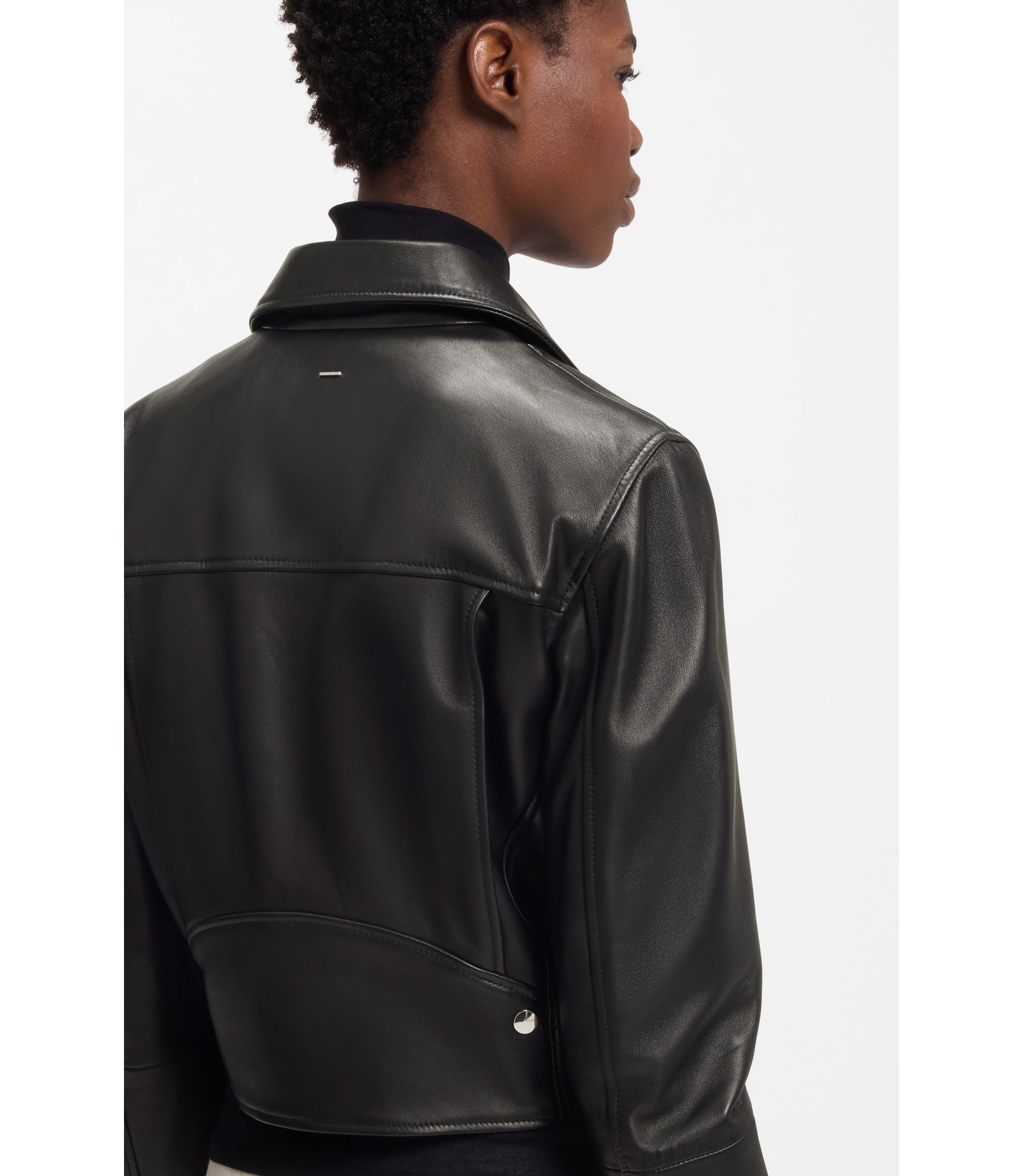 Boss Leather Biker Jacket In A Regular Fit Black Women's