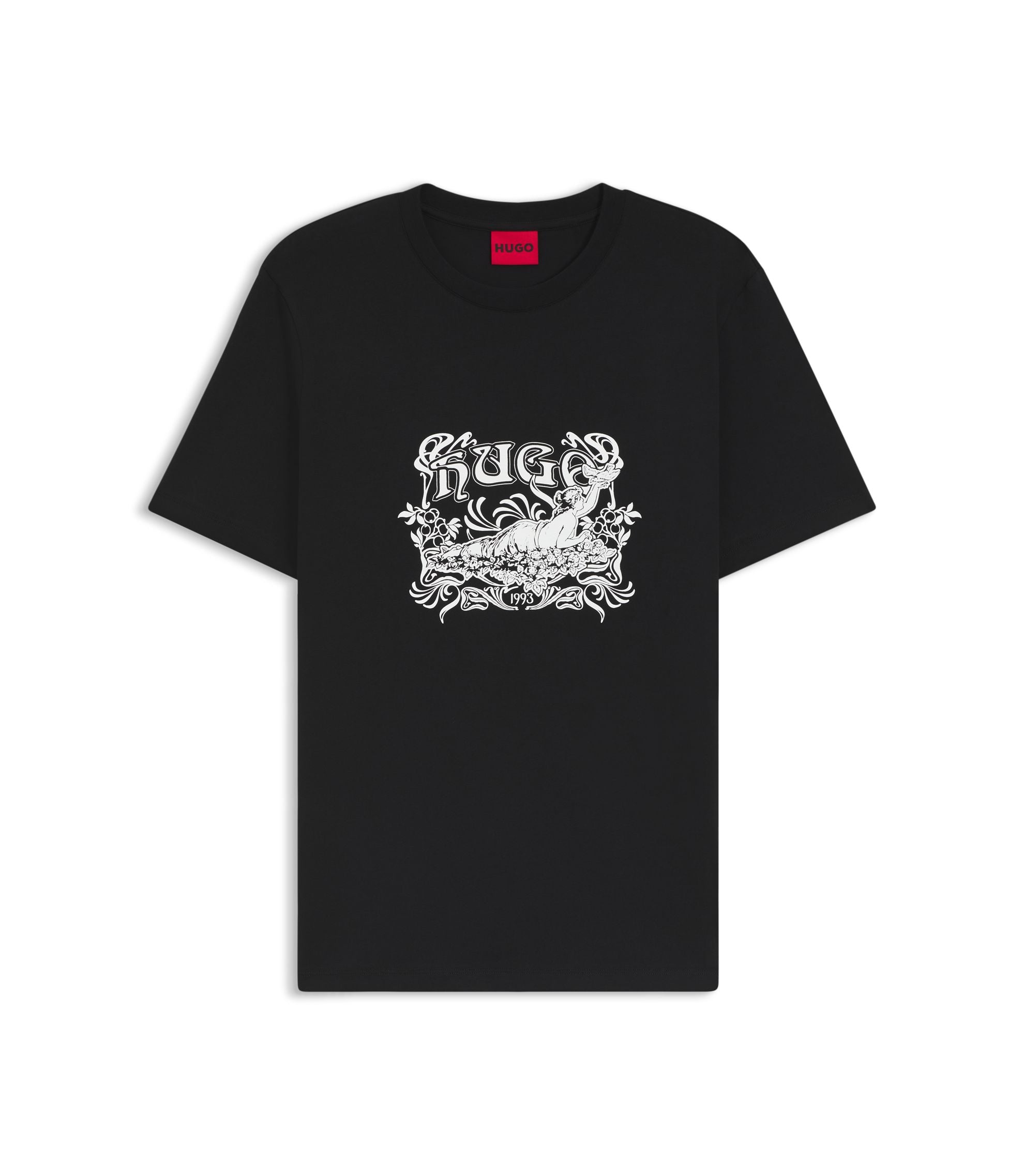 Hugo Logo Artwork T Shirt In Cotton Jersey Black