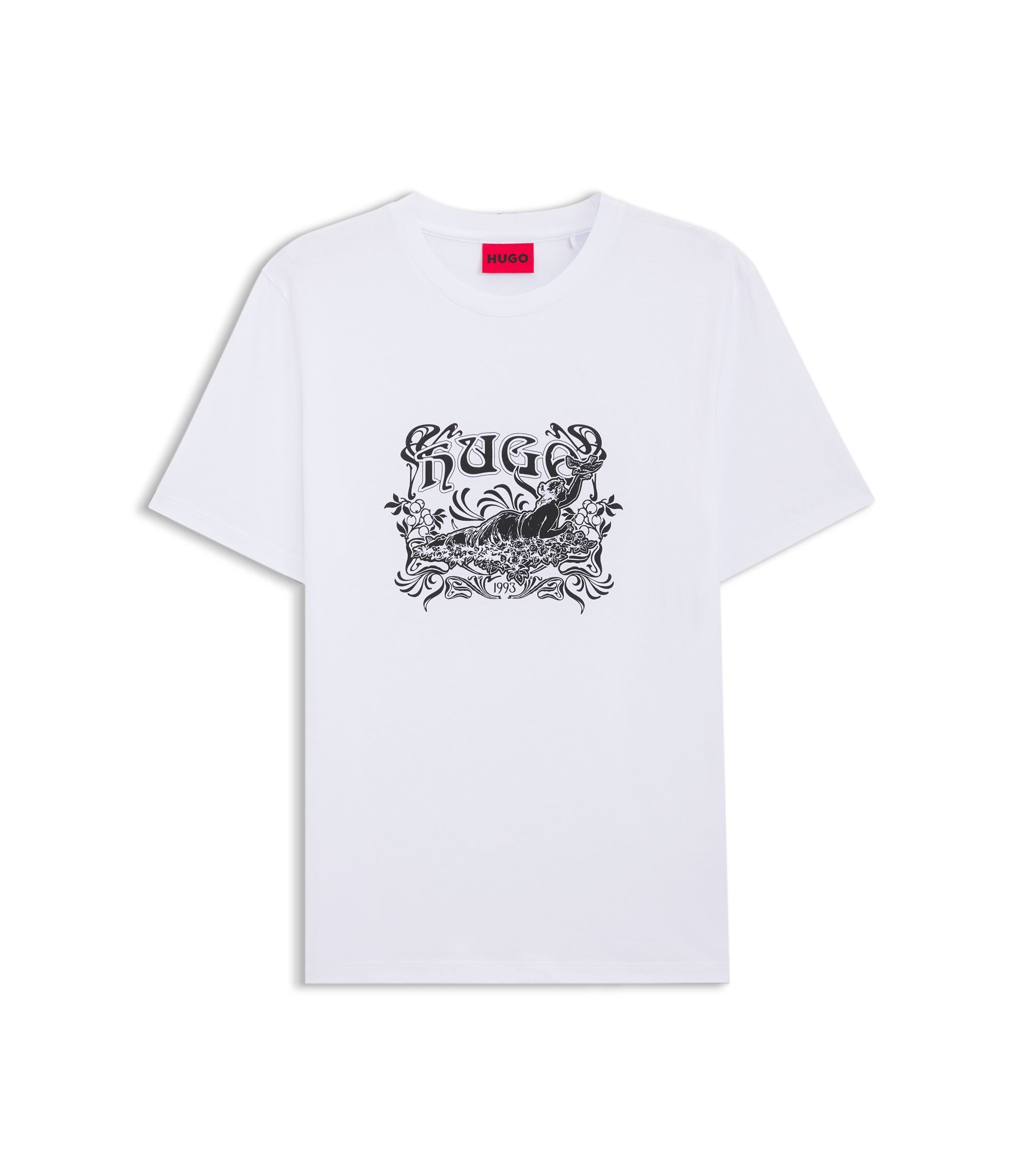 Hugo Logo Artwork T Shirt In Cotton Jersey White