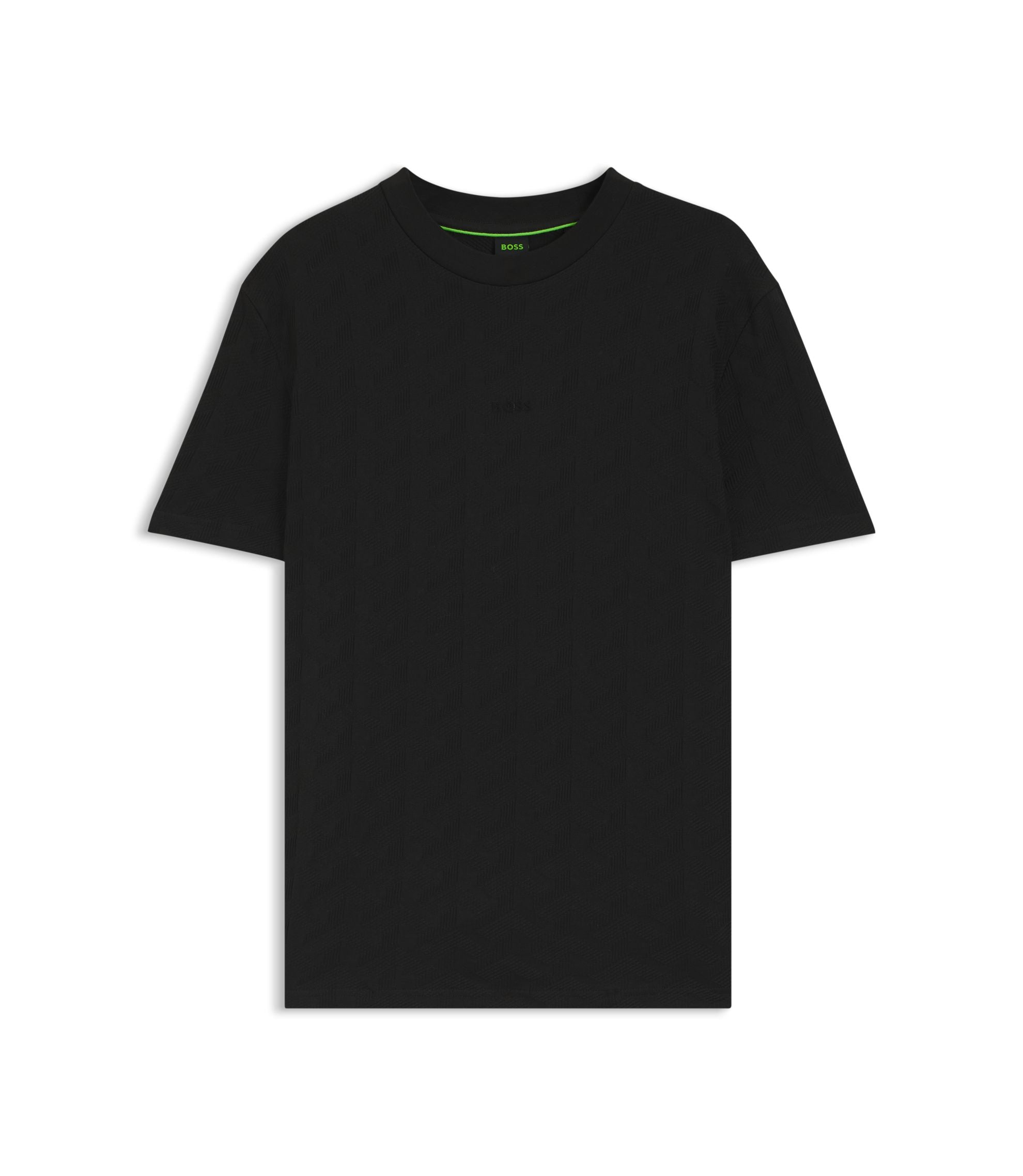 Boss Jacquard Pattern T Shirt In Cotton Black