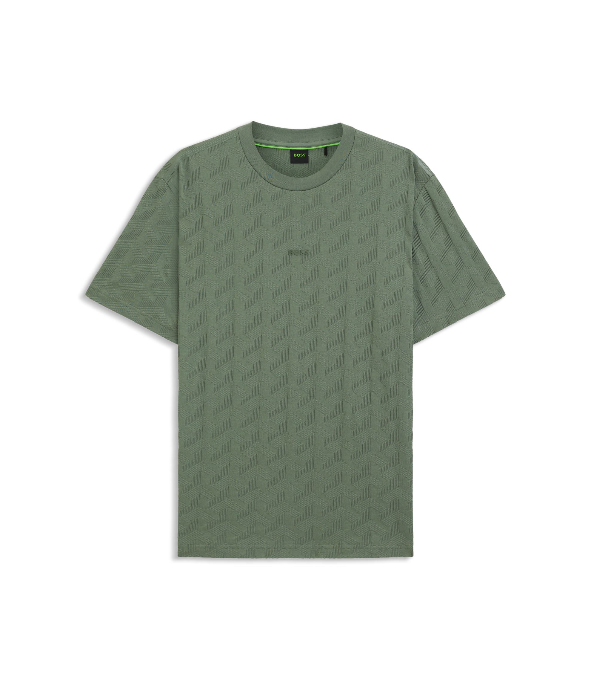 Boss Jacquard Pattern T Shirt In Cotton Light Green