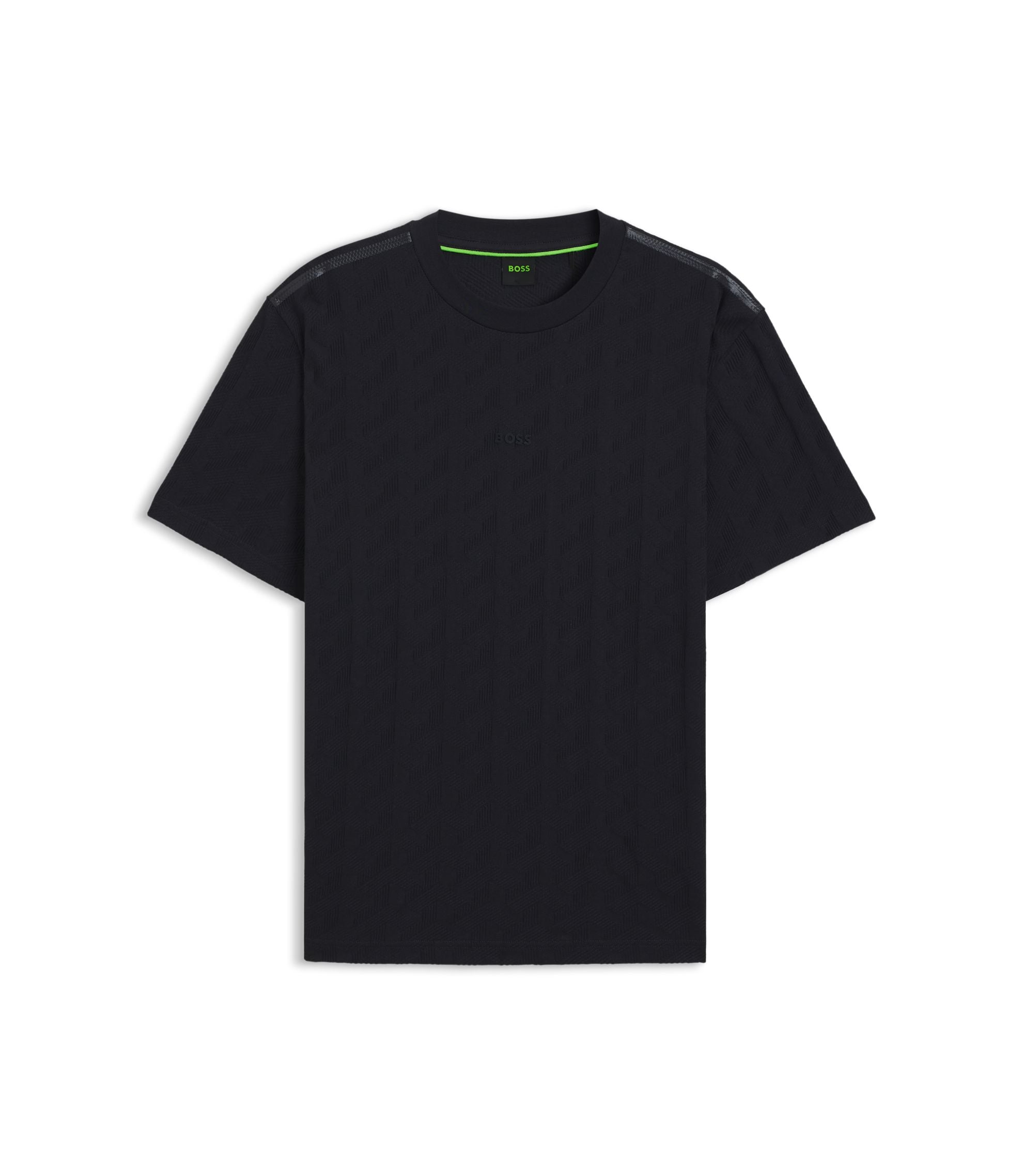 Boss Jacquard Pattern T Shirt In Cotton Dark Blue