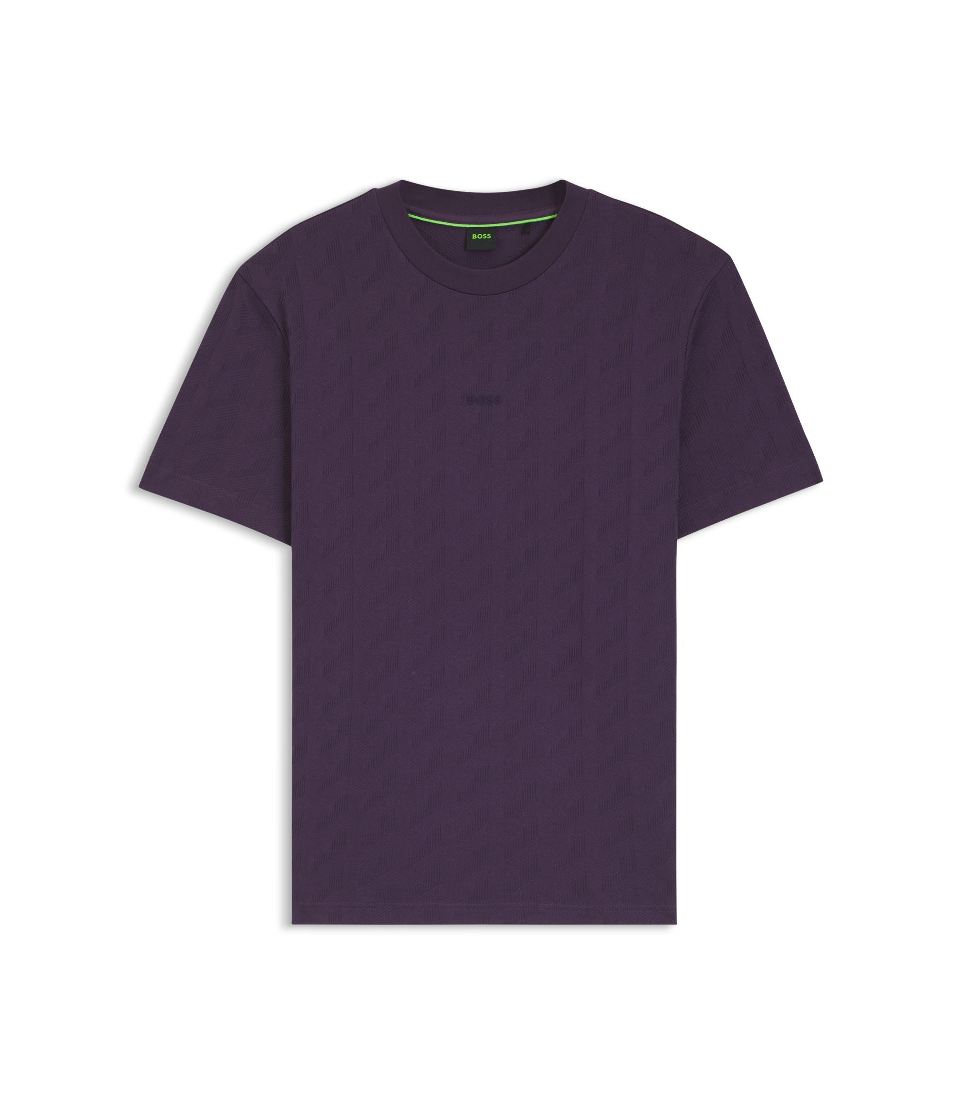 Boss Jacquard Pattern T Shirt In Cotton Purple