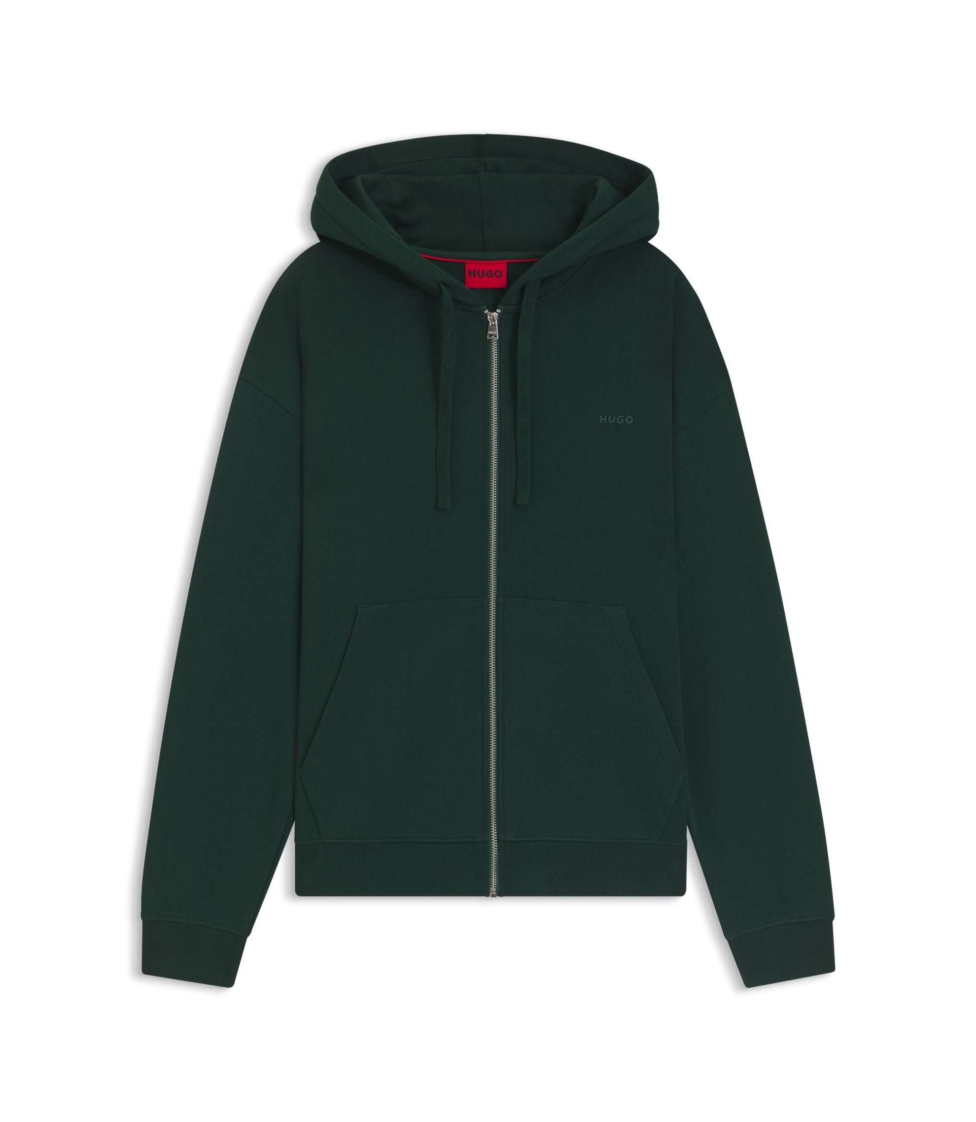 Hugo Cotton Terry Zip Up Hoodie With Logo Print Light Green
