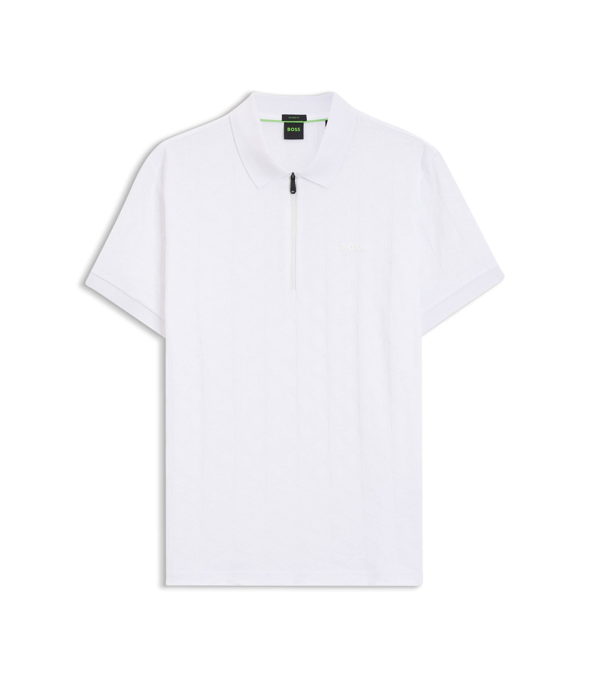Boss Jacquard Pattern Polo Shirt In Mercerised Cotton White