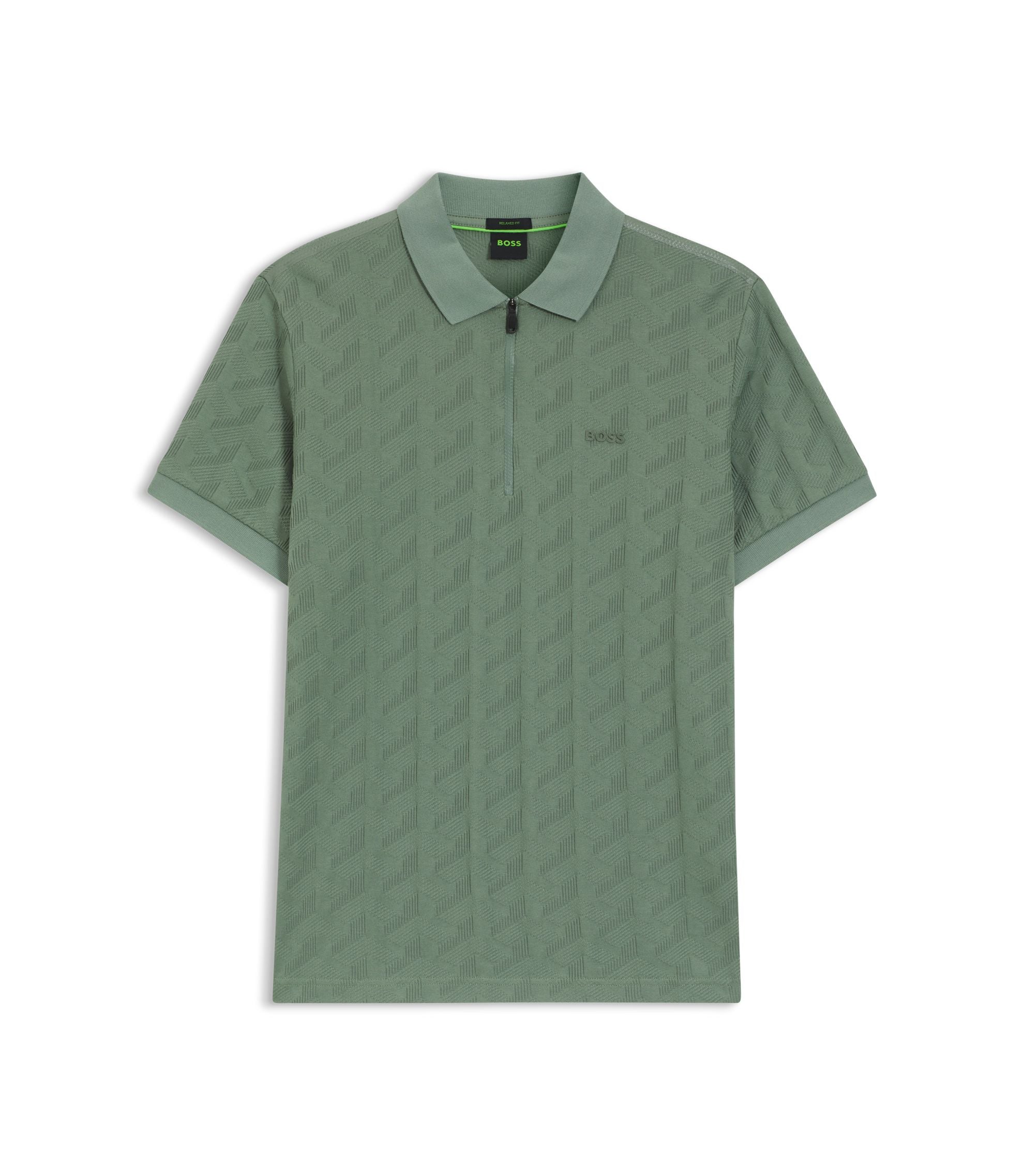 Boss Jacquard Pattern Polo Shirt In Mercerised Cotton Light Green
