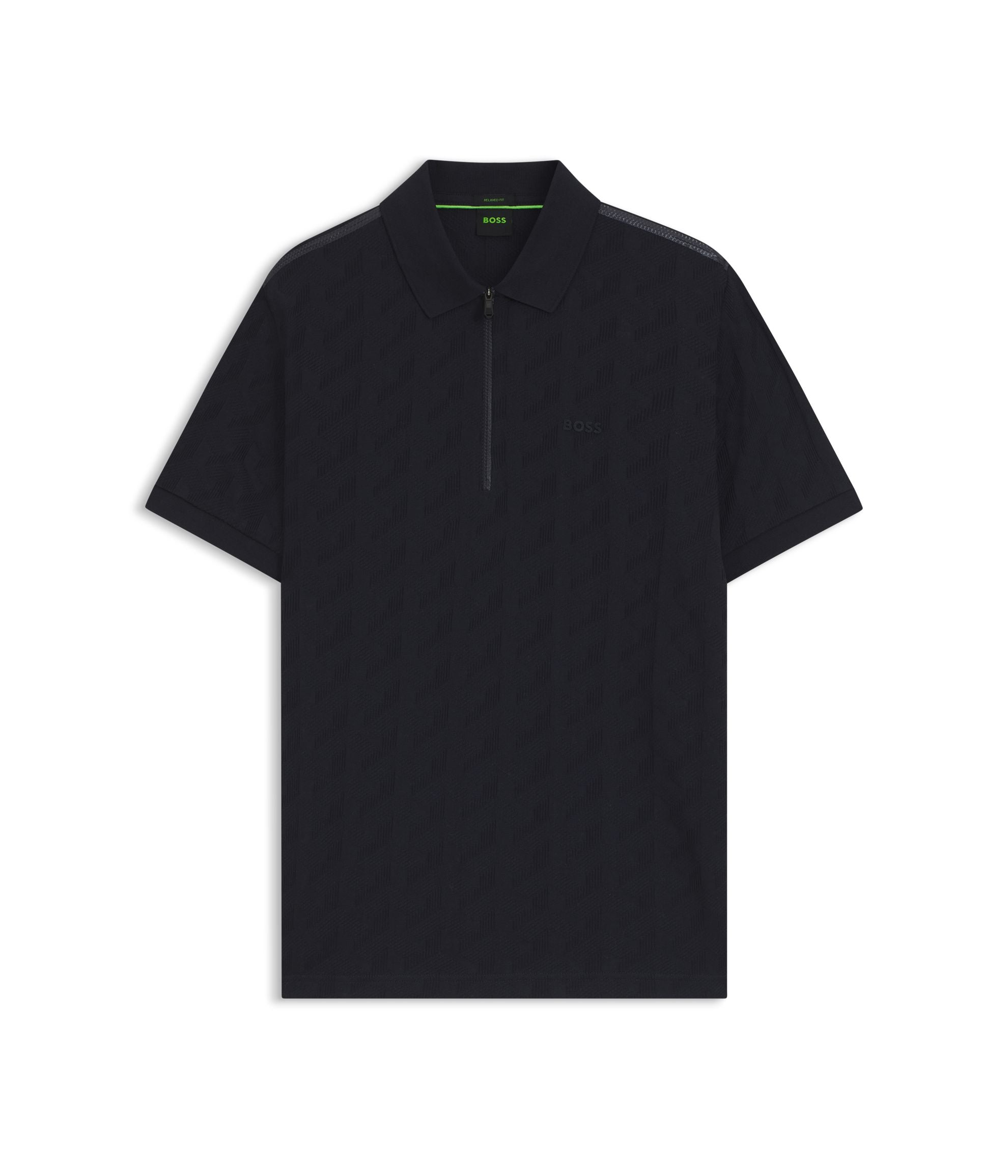 Boss Jacquard Pattern Polo Shirt In Mercerised Cotton Dark Blue