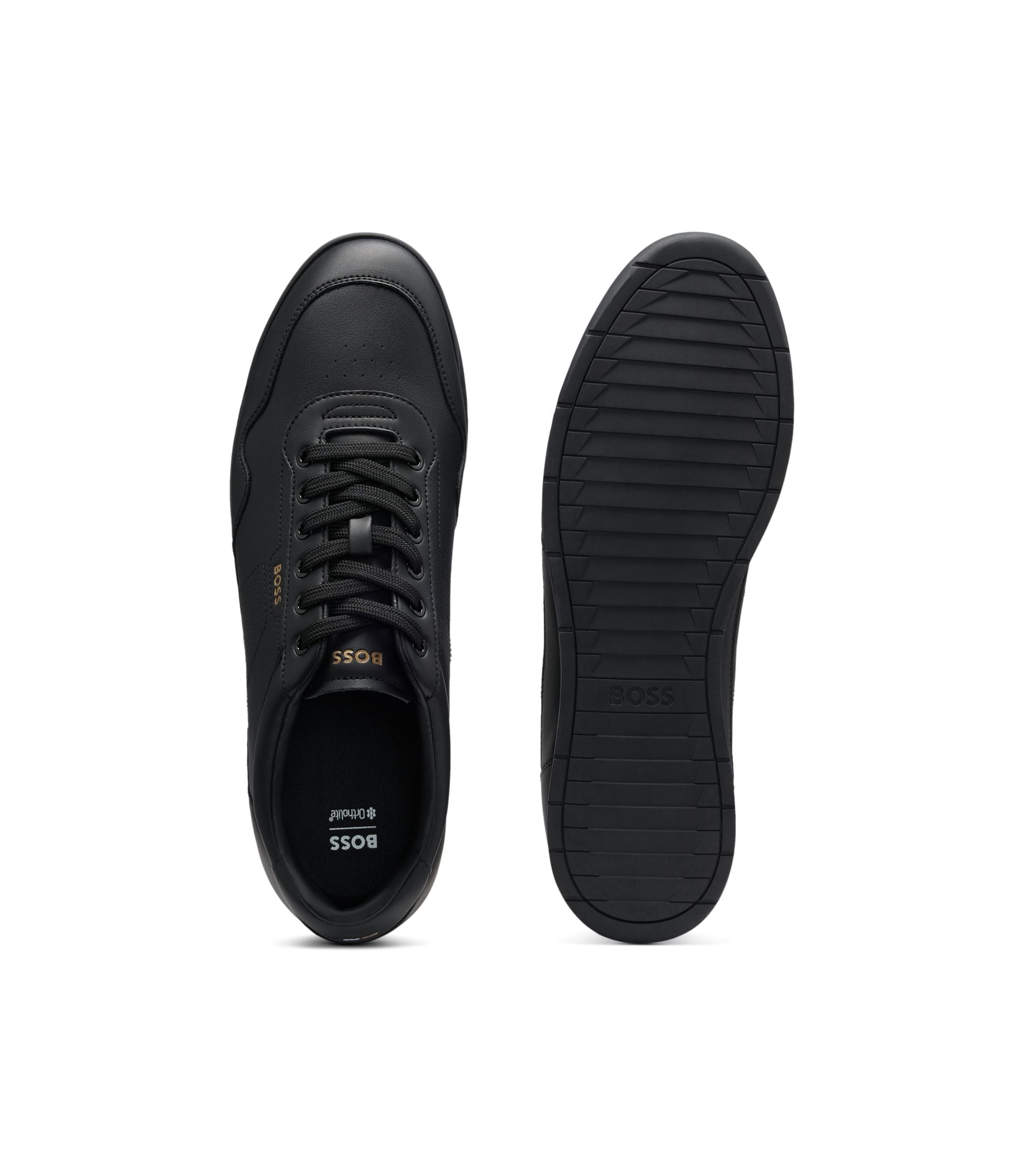 Boss Nappa Leather Trainers With Gold Tone Branding Black Black