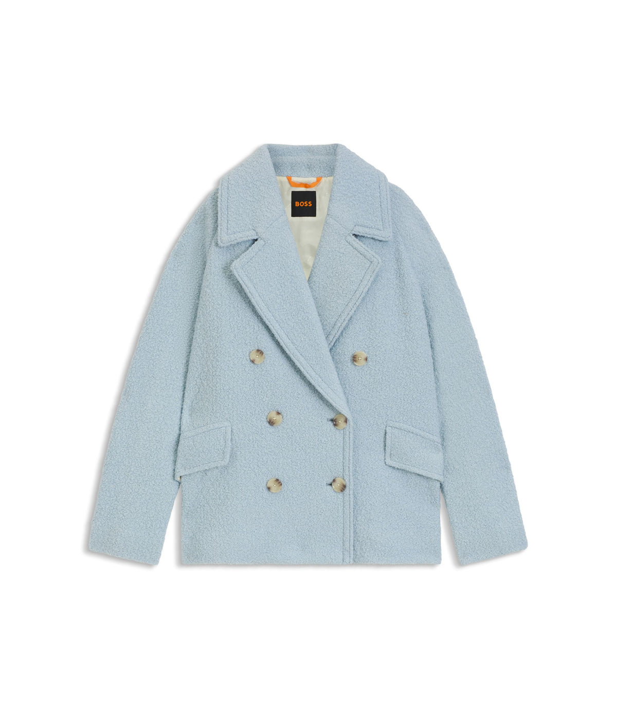 Boss Caban Coat With Boxy Fit Light Blue Women's