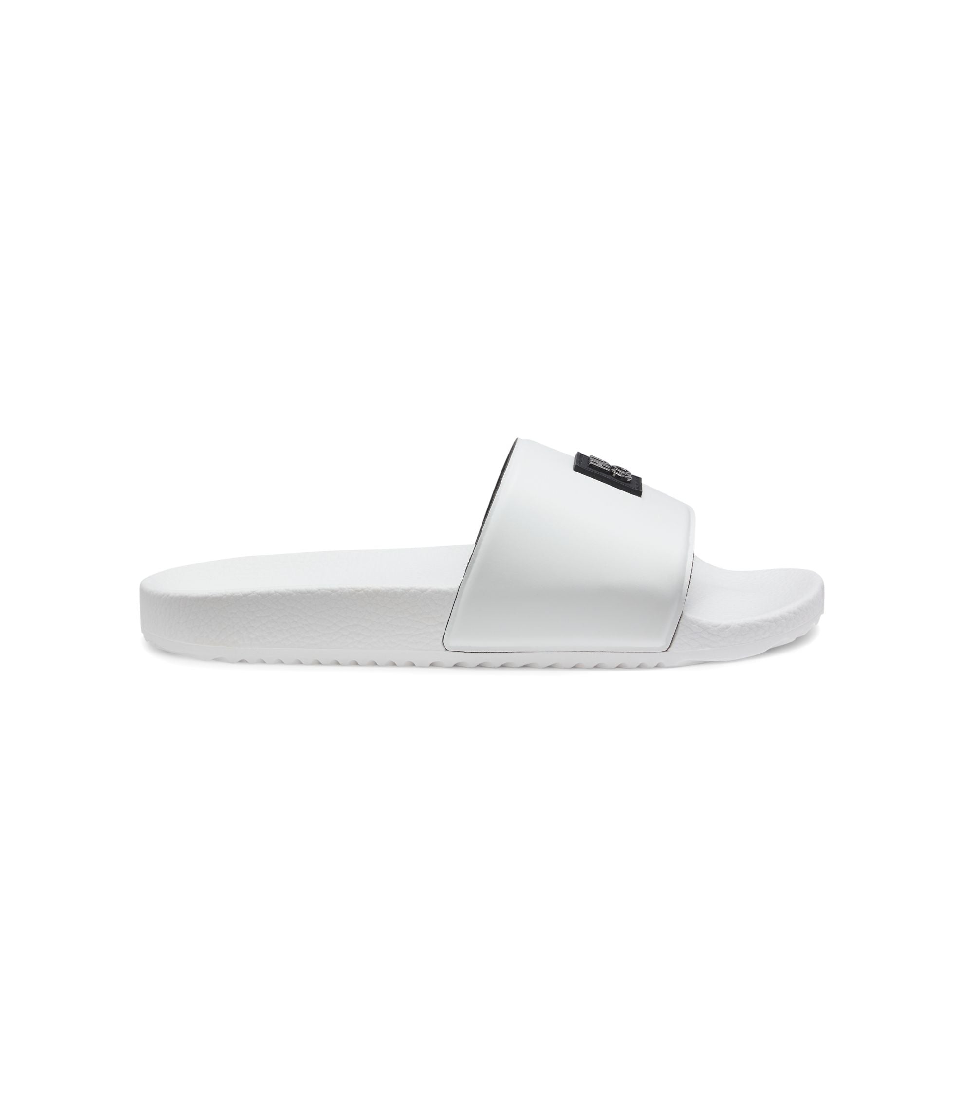 Hugo Italian Made Slides With Stacked Logo Uppers White White