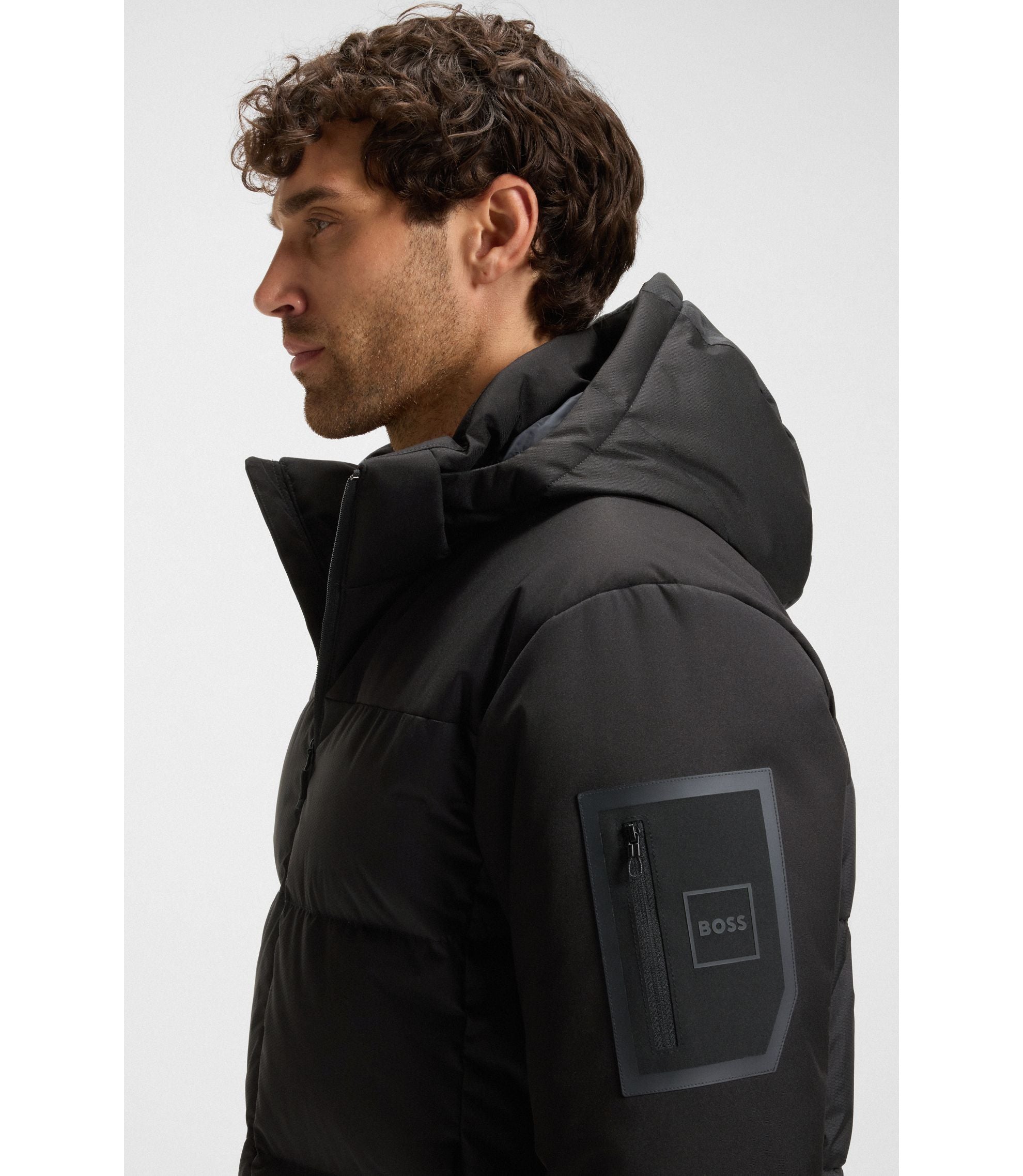 Boss Water Repellent Jacket With Down Filling And Detachable Hood Black