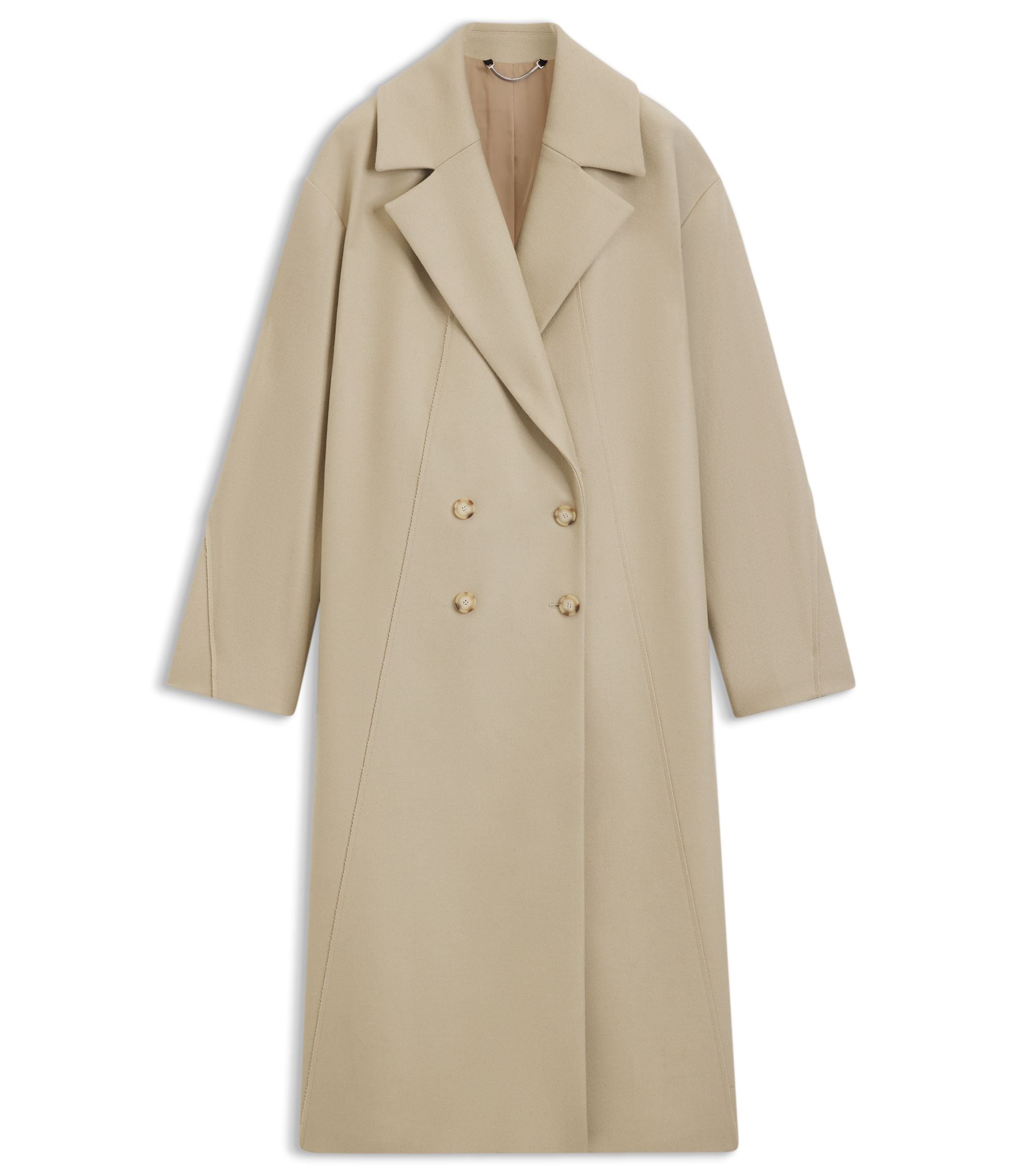 Boss Double Breasted Coat In Virgin Wool And Cashmere Light Beige Women's