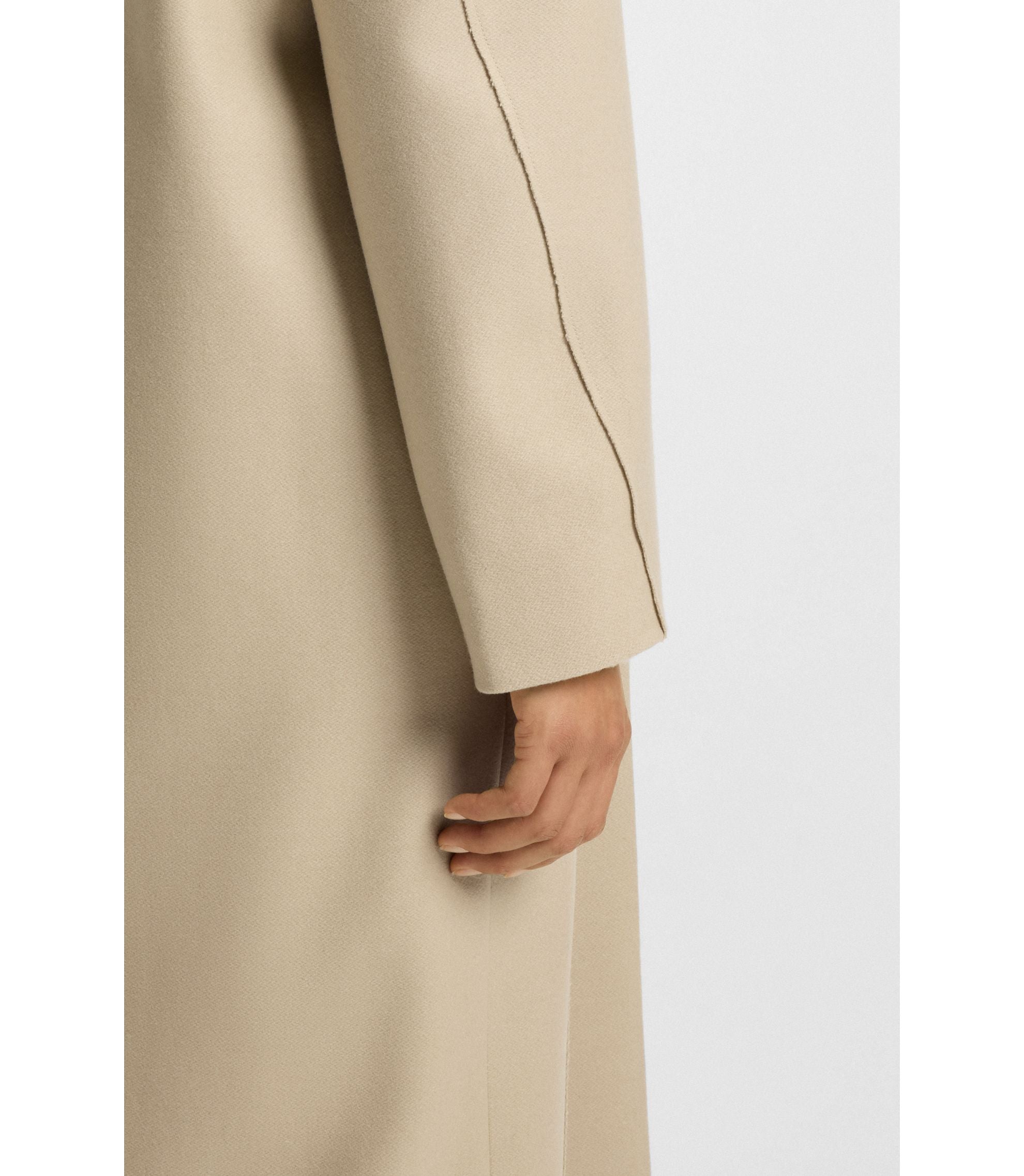 Boss Double Breasted Coat In Virgin Wool And Cashmere Light Beige Women's