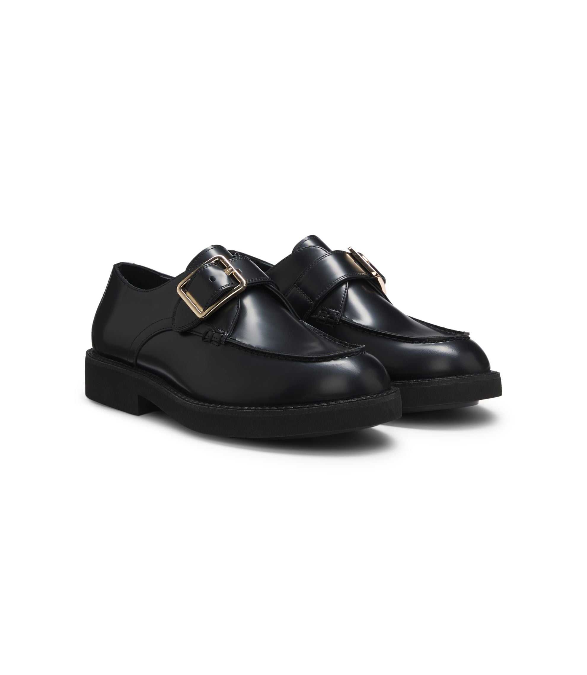 Boss Leather Monk Shoes With Buckled Strap Black Womens Black
