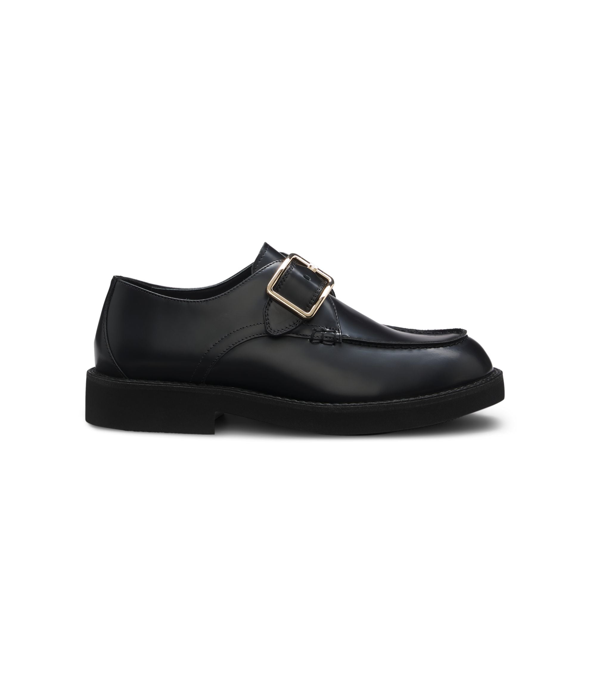 Boss Leather Monk Shoes With Buckled Strap Black Womens Black