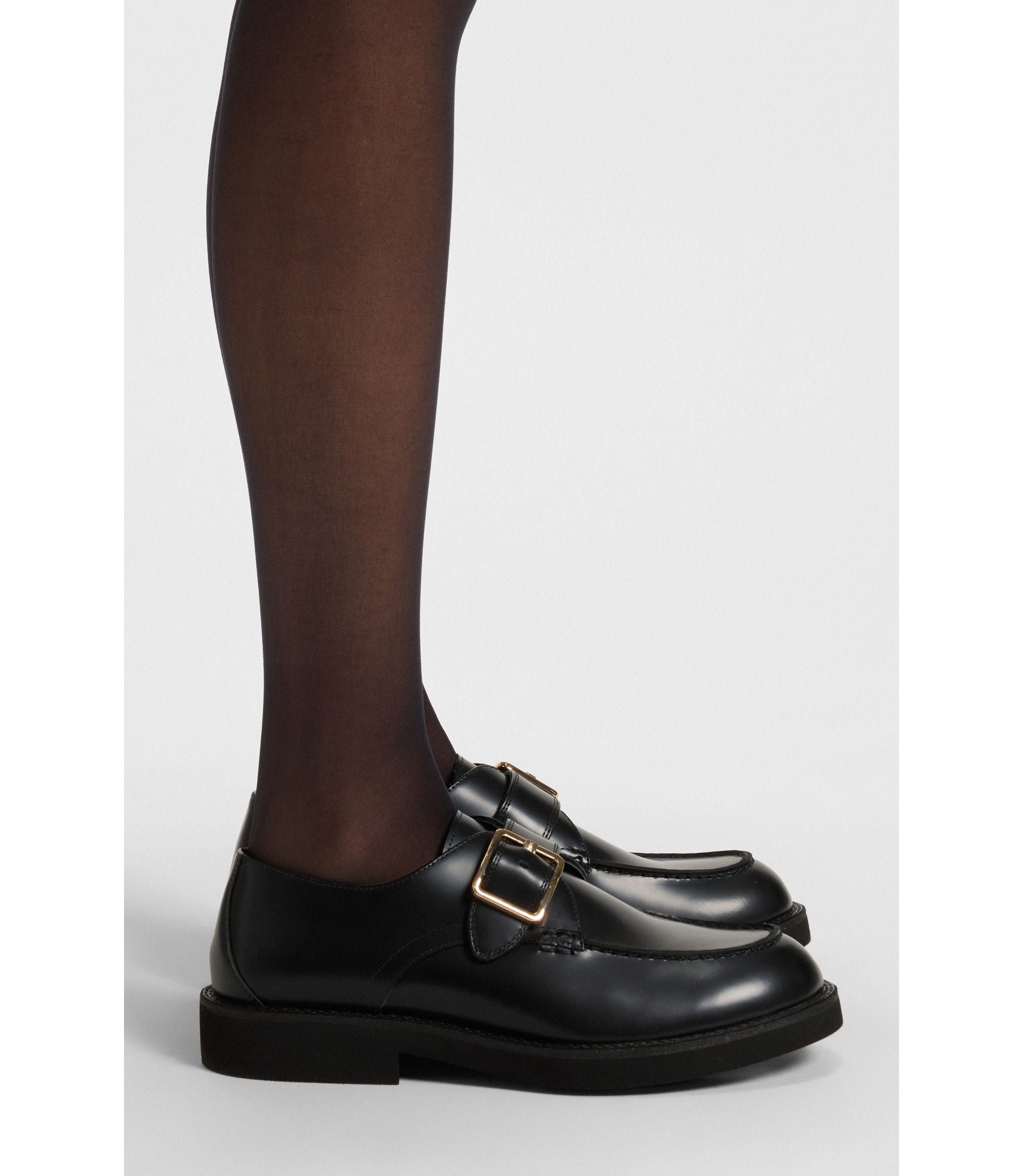 Boss Leather Monk Shoes With Buckled Strap Black Womens Black