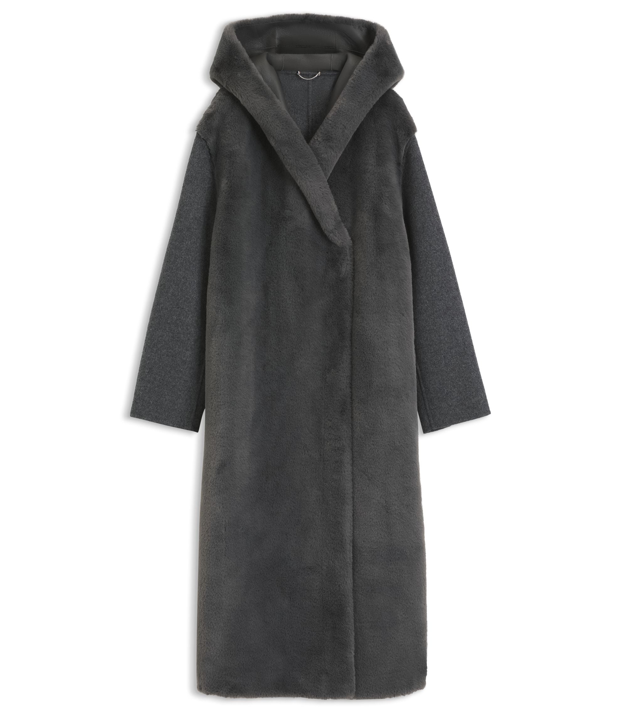 Boss Melange Coat In A Wool Blend Dark Grey Women's
