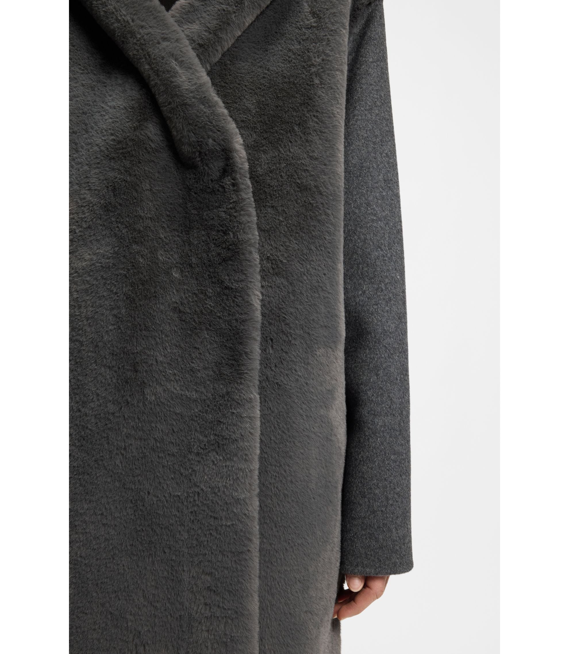 Boss Melange Coat In A Wool Blend Dark Grey Women's