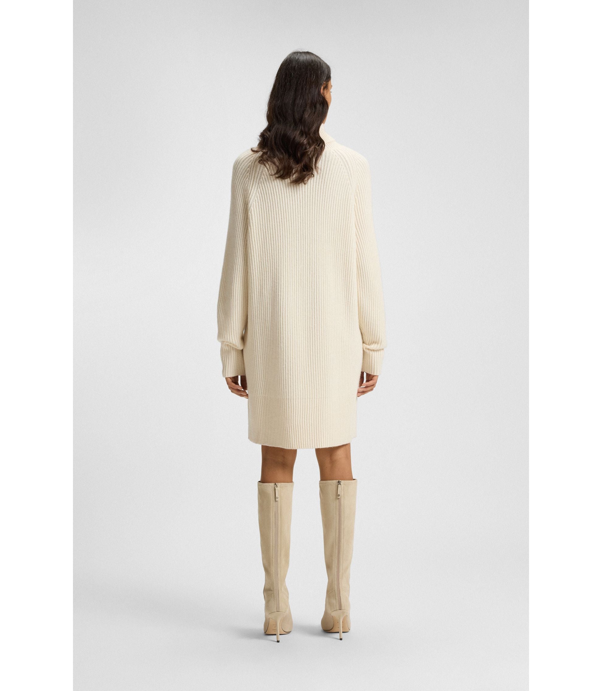 Boss Rollneck Sweater Dress In Virgin Wool And Cashmere White Women's