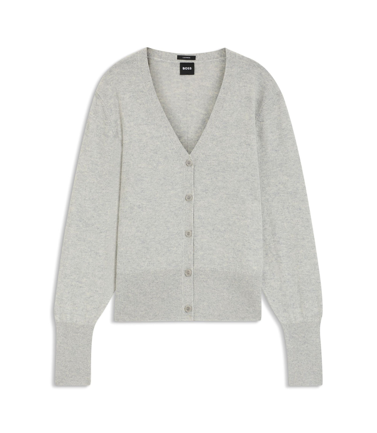 Boss Ribbed Trim Cardigan In Cashmere Light Grey Women's