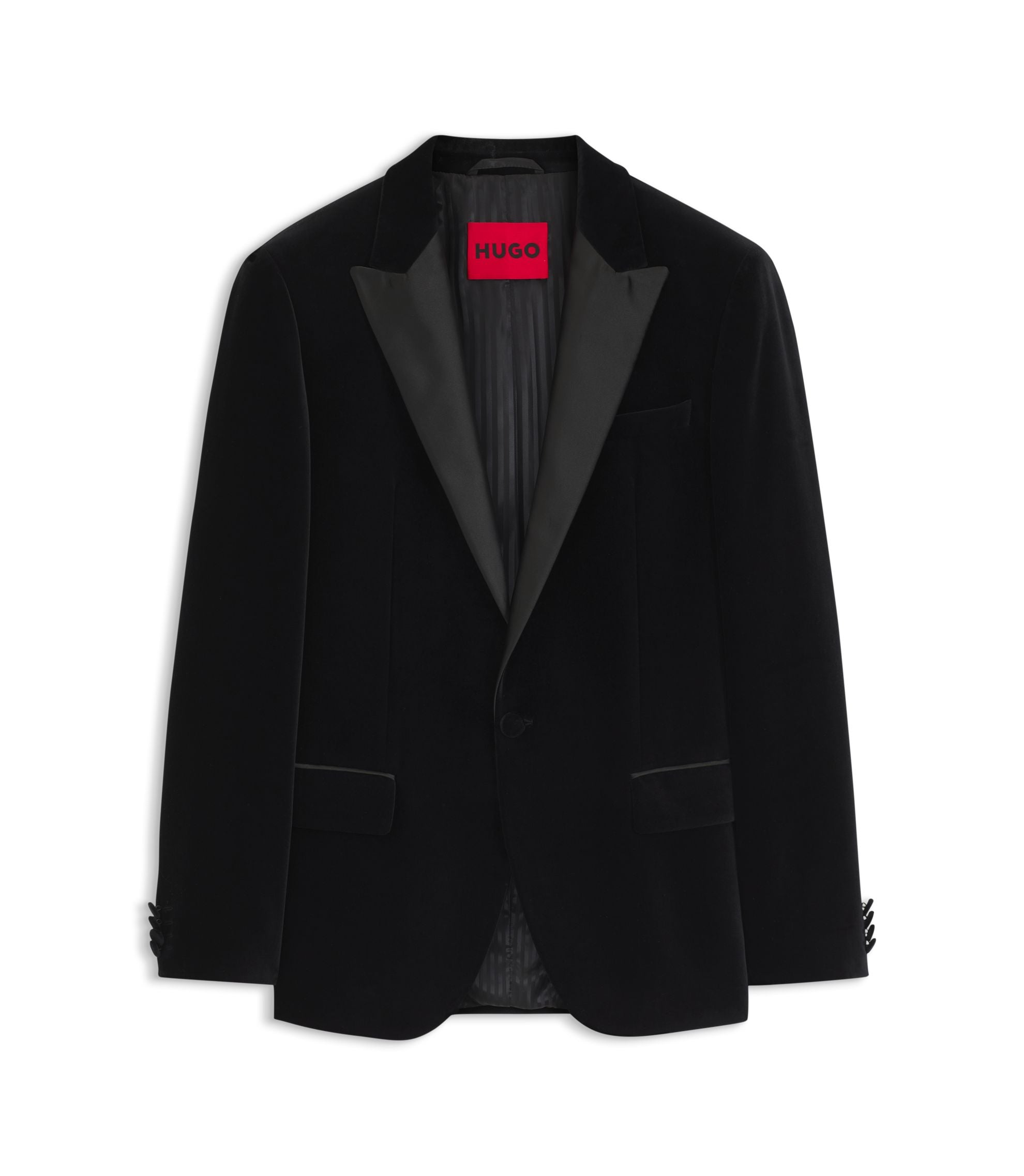 Hugo Slim Fit Tuxedo Jacket In Cotton Velvet Black