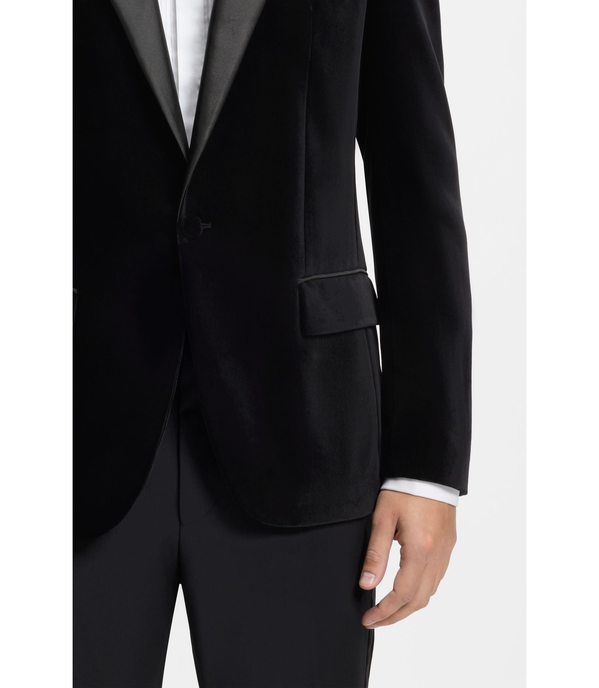Hugo Slim Fit Tuxedo Jacket In Cotton Velvet Black
