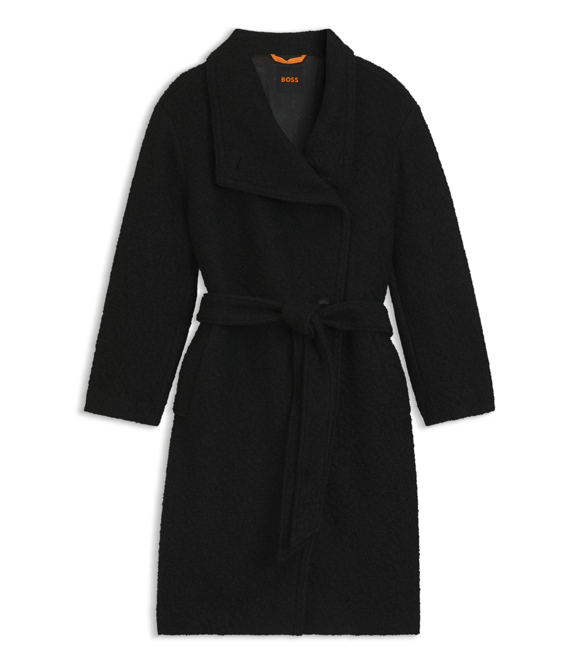 Boss Boucl Coat With Stand Collar And Belt Black Women's