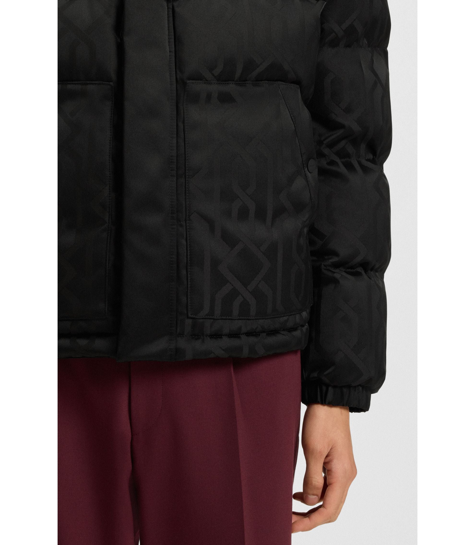 Hugo Jacquard Pattern Jacket With Water Repellent Finish Black