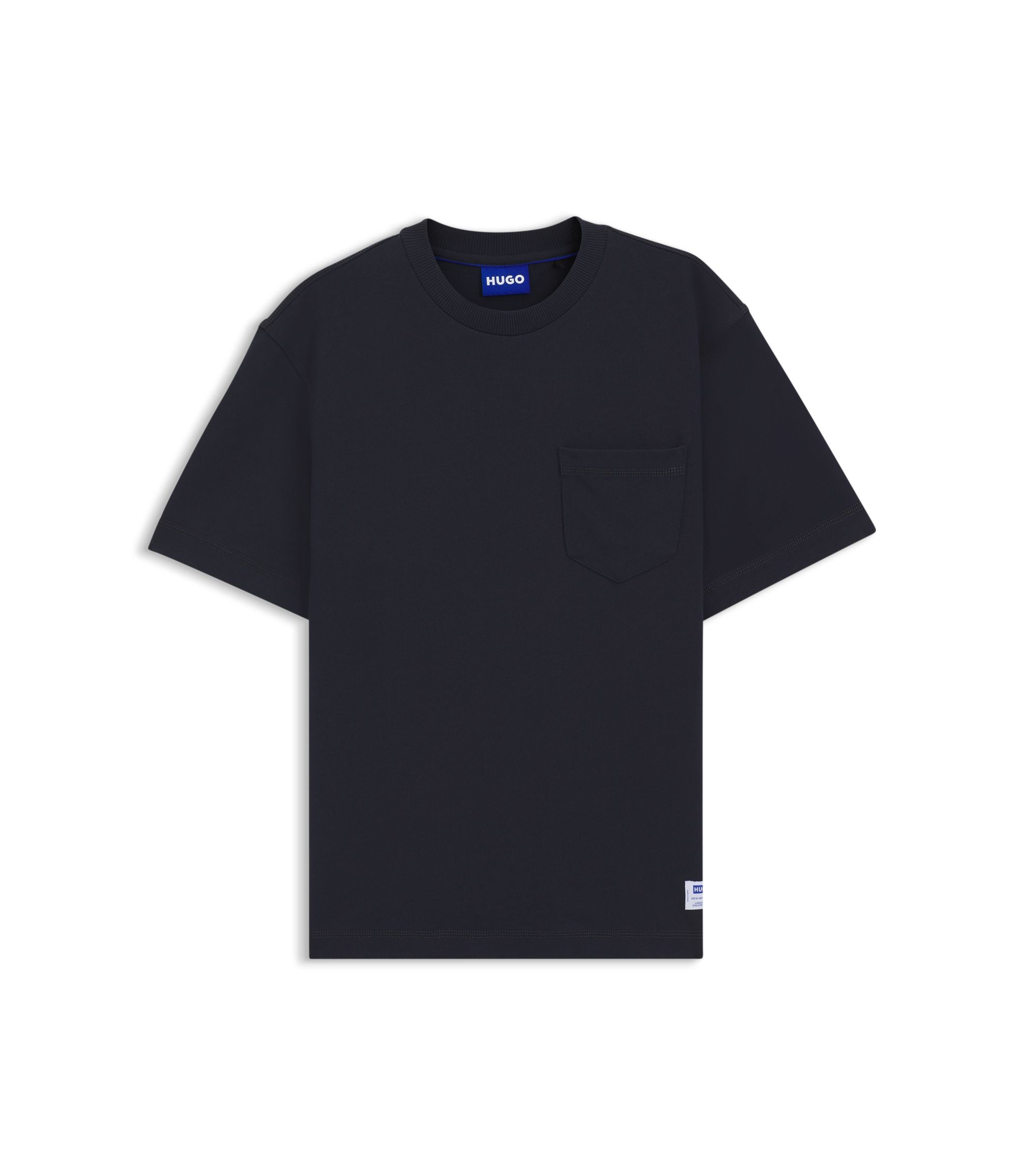 Hugo Logo Label T Shirt In Cotton Jersey Dark Blue