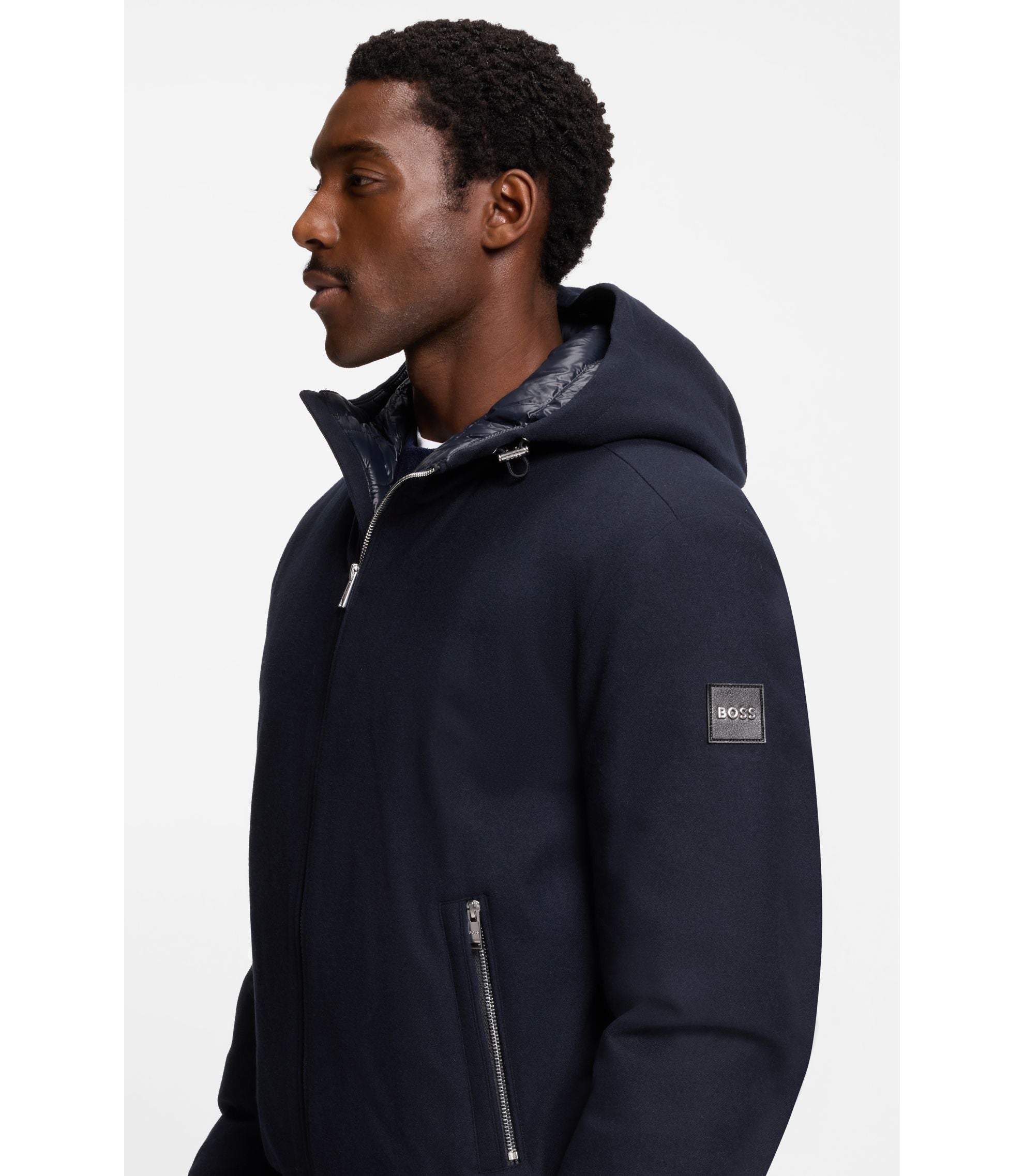 Boss Performance Flannel Jacket With Down Filling Dark Blue