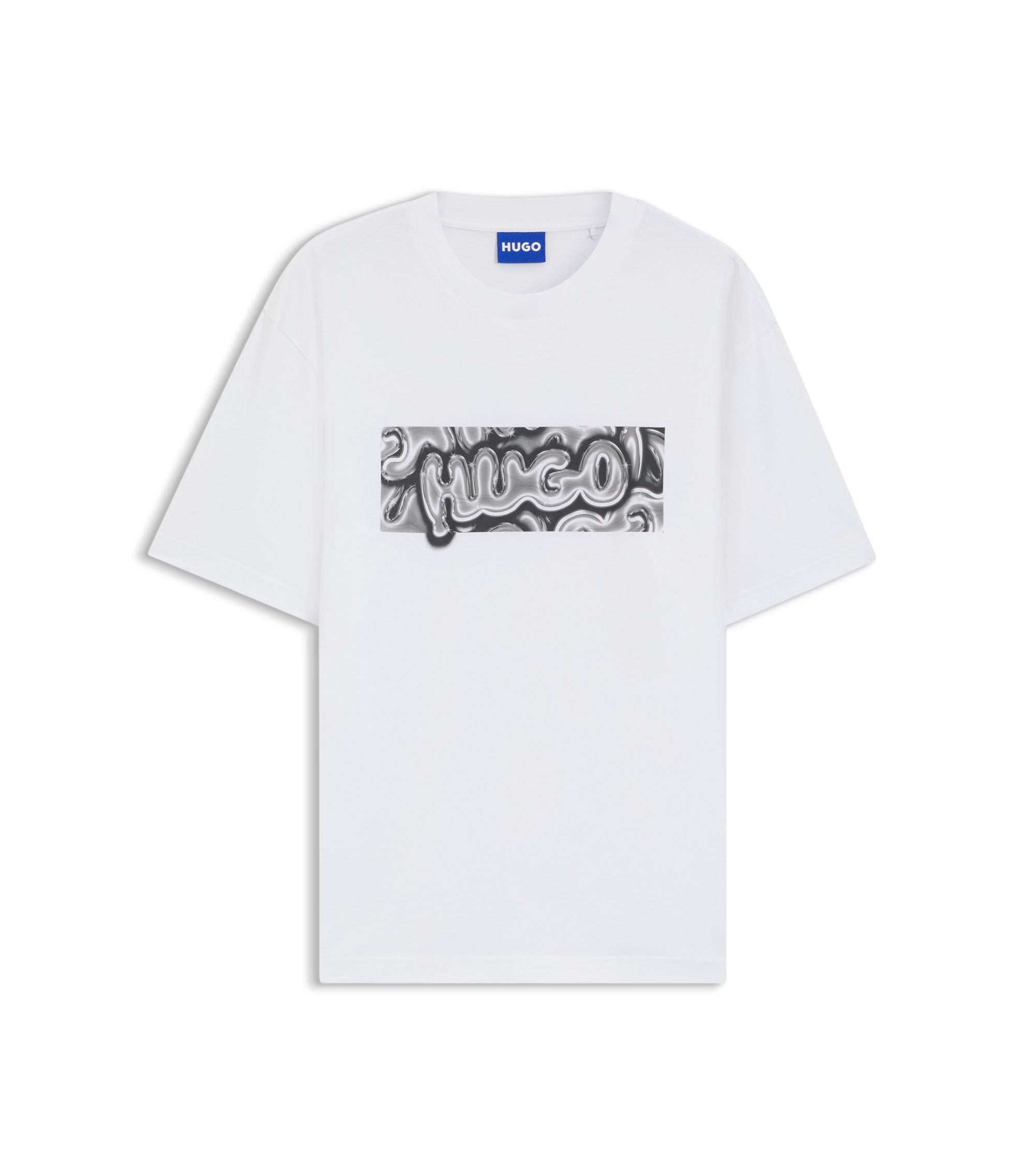 Hugo Logo Artwork T Shirt In Cotton Jersey White