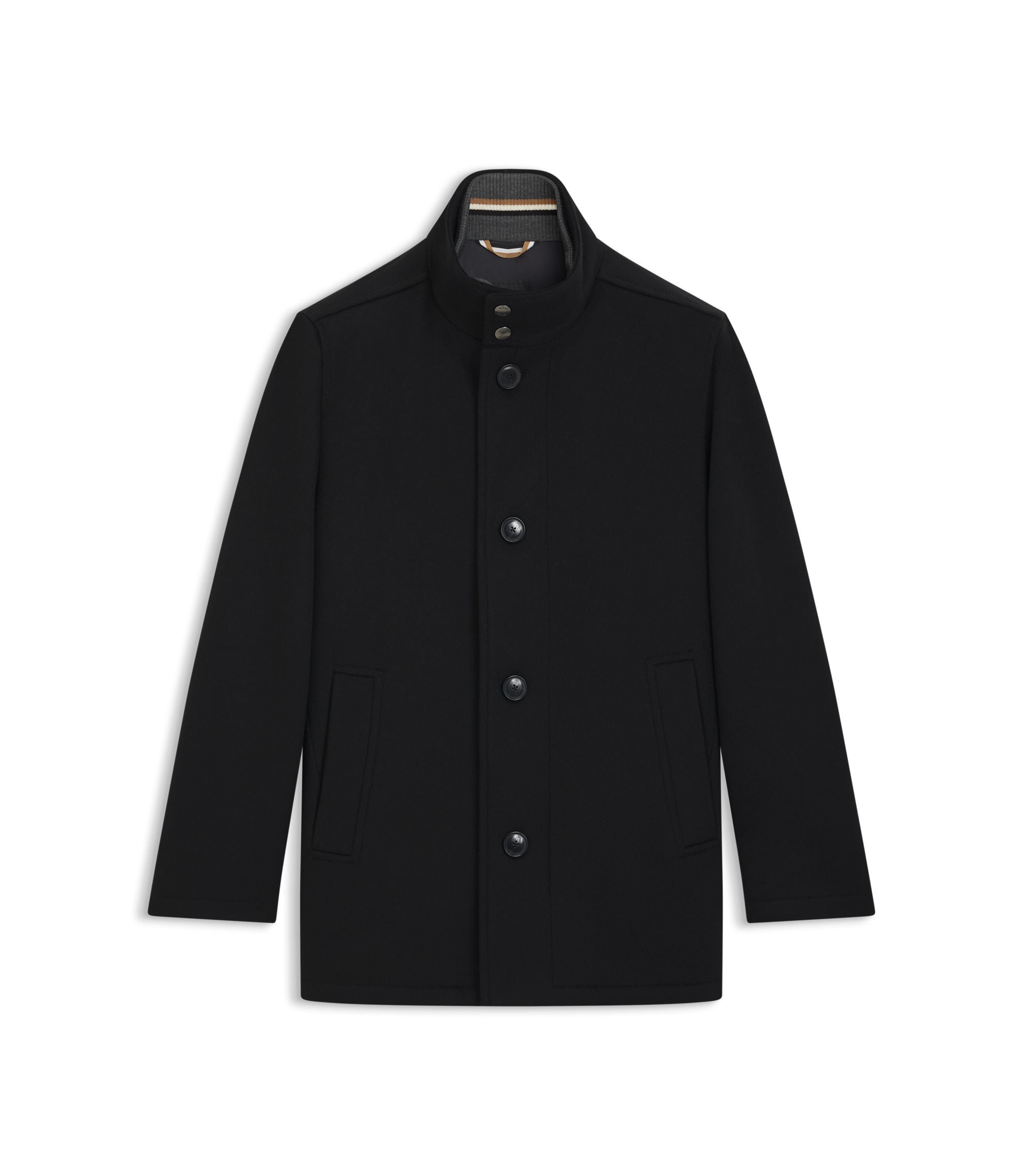 Boss Relaxed Fit Short Coat In Wool And Cashmere Black