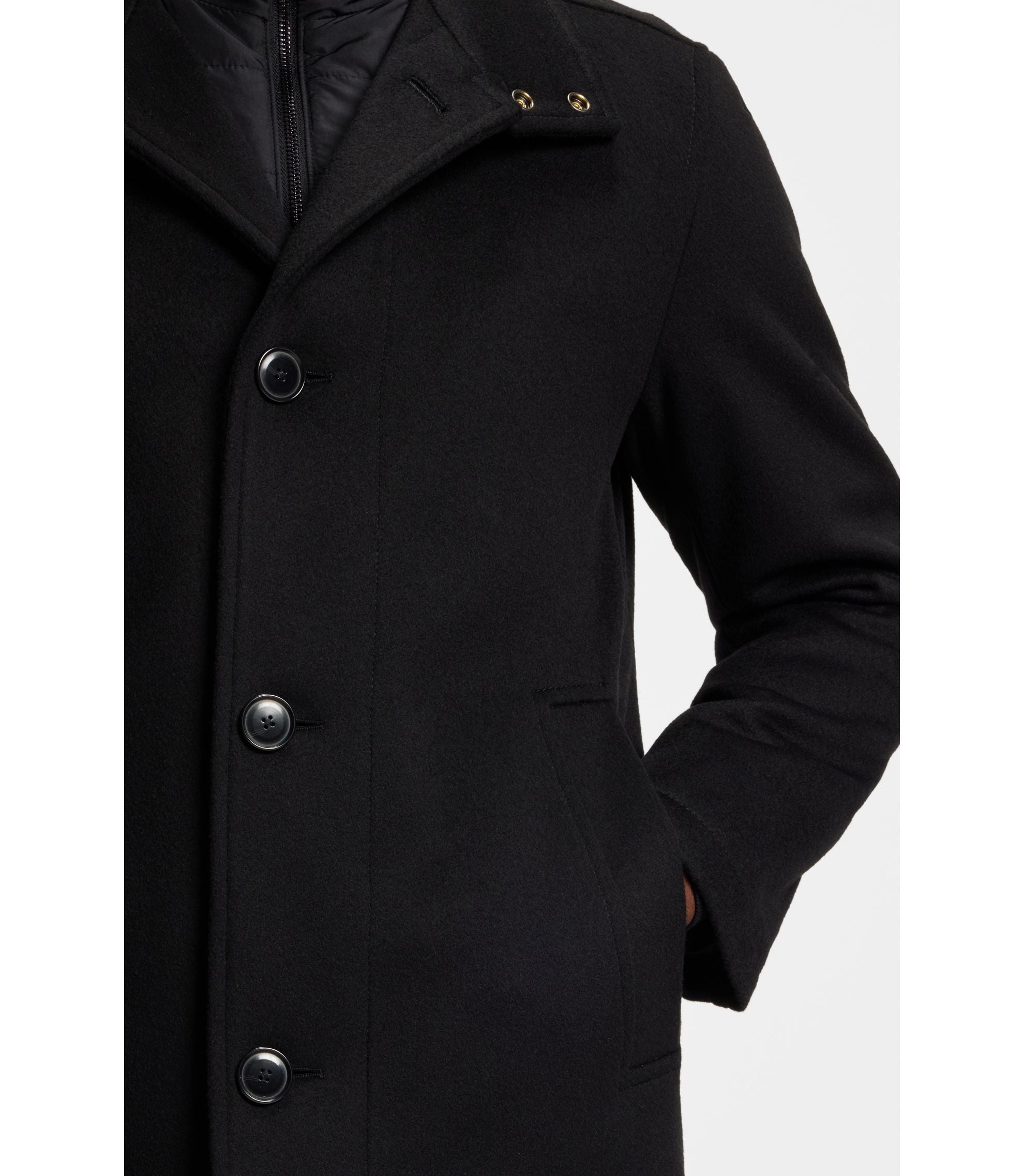 Boss Relaxed Fit Short Coat In Wool And Cashmere Black