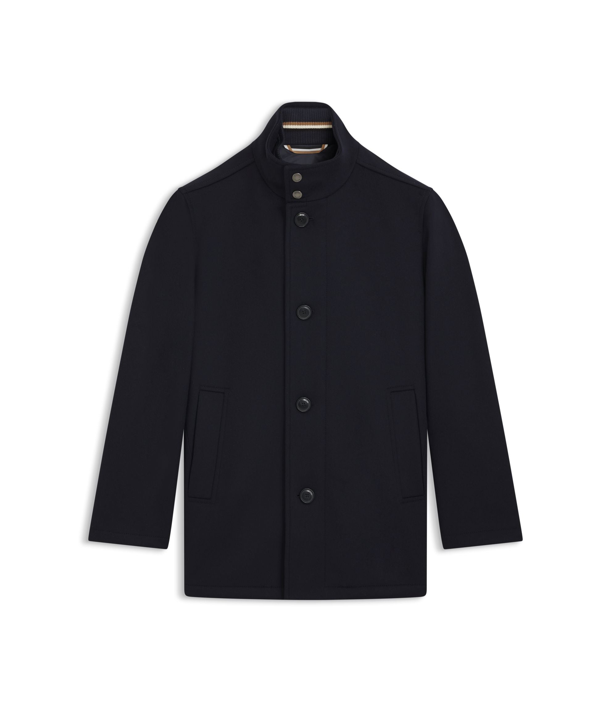 Boss Relaxed Fit Short Coat In Wool And Cashmere Dark Blue