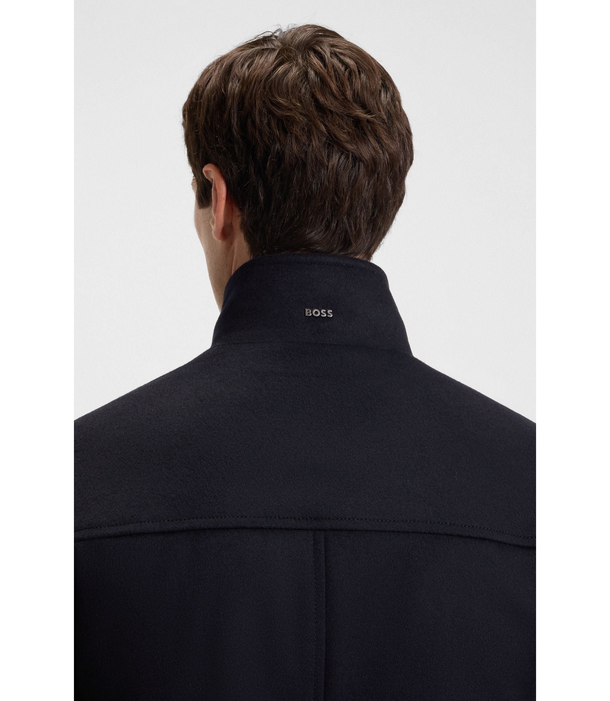 Boss Relaxed Fit Short Coat In Wool And Cashmere Dark Blue