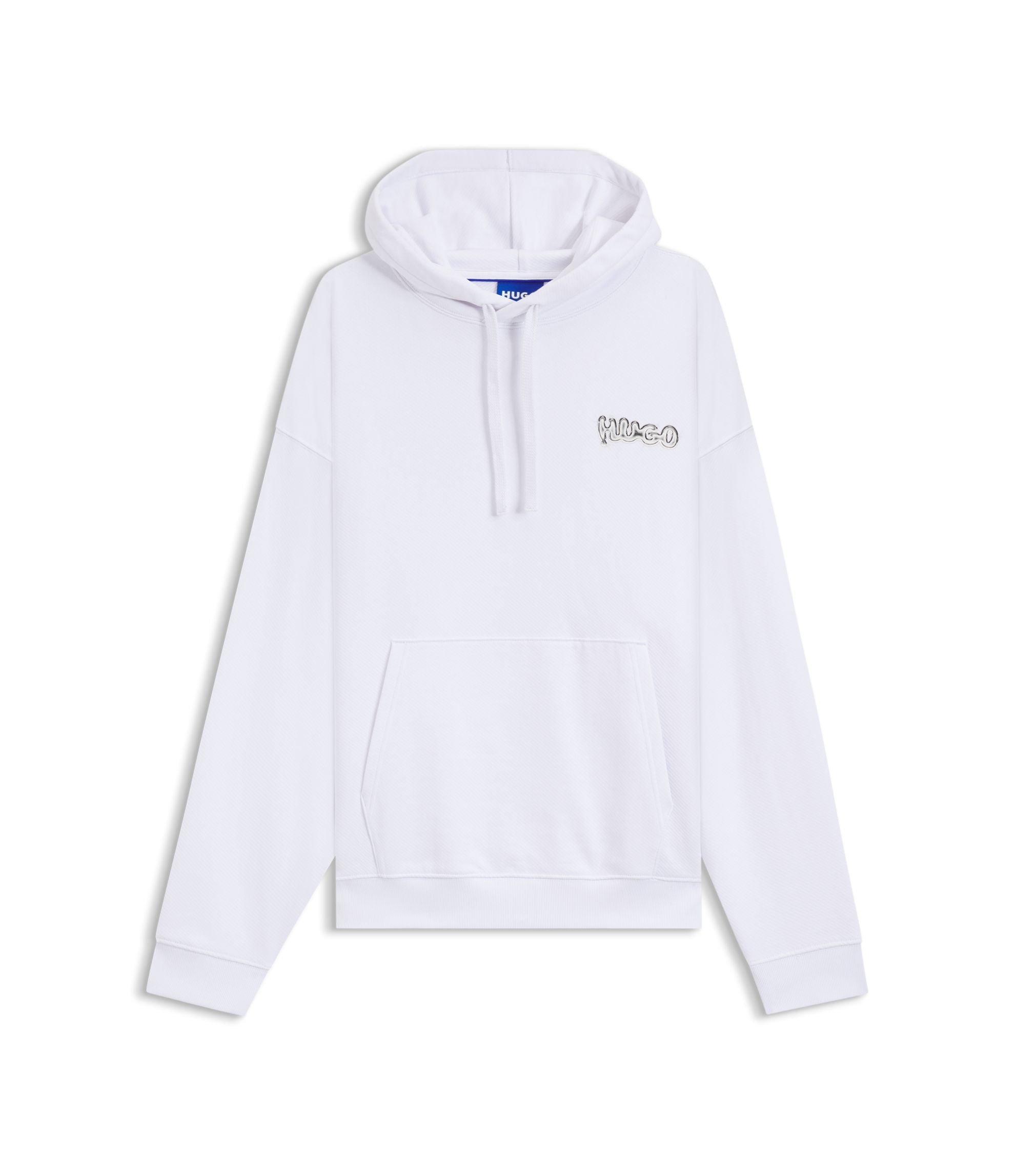 Hugo Logo Print Hoodie In Cotton Terry White