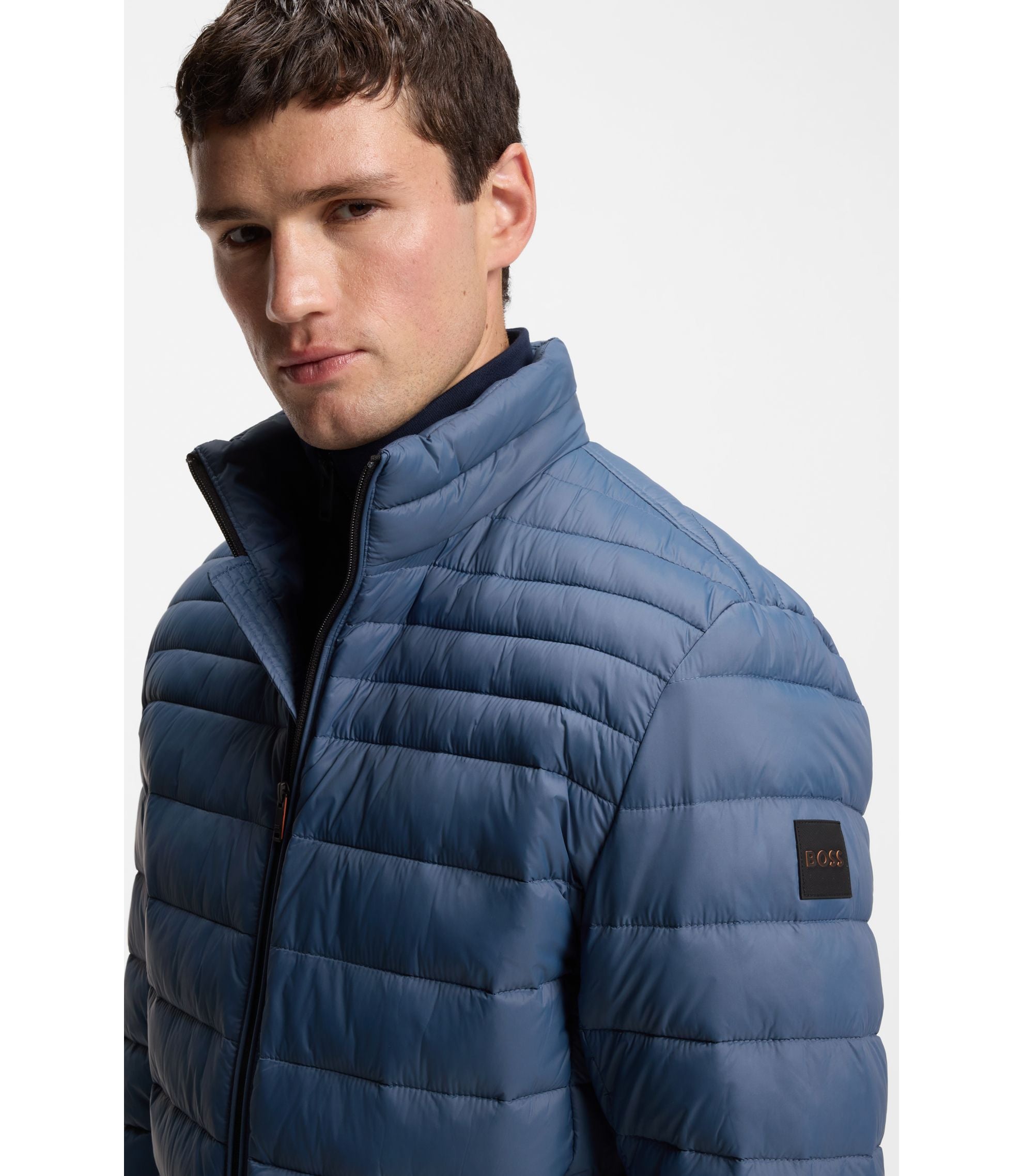 Boss Packable Water Repellent Padded Jacket With Logo Badge Light Blue